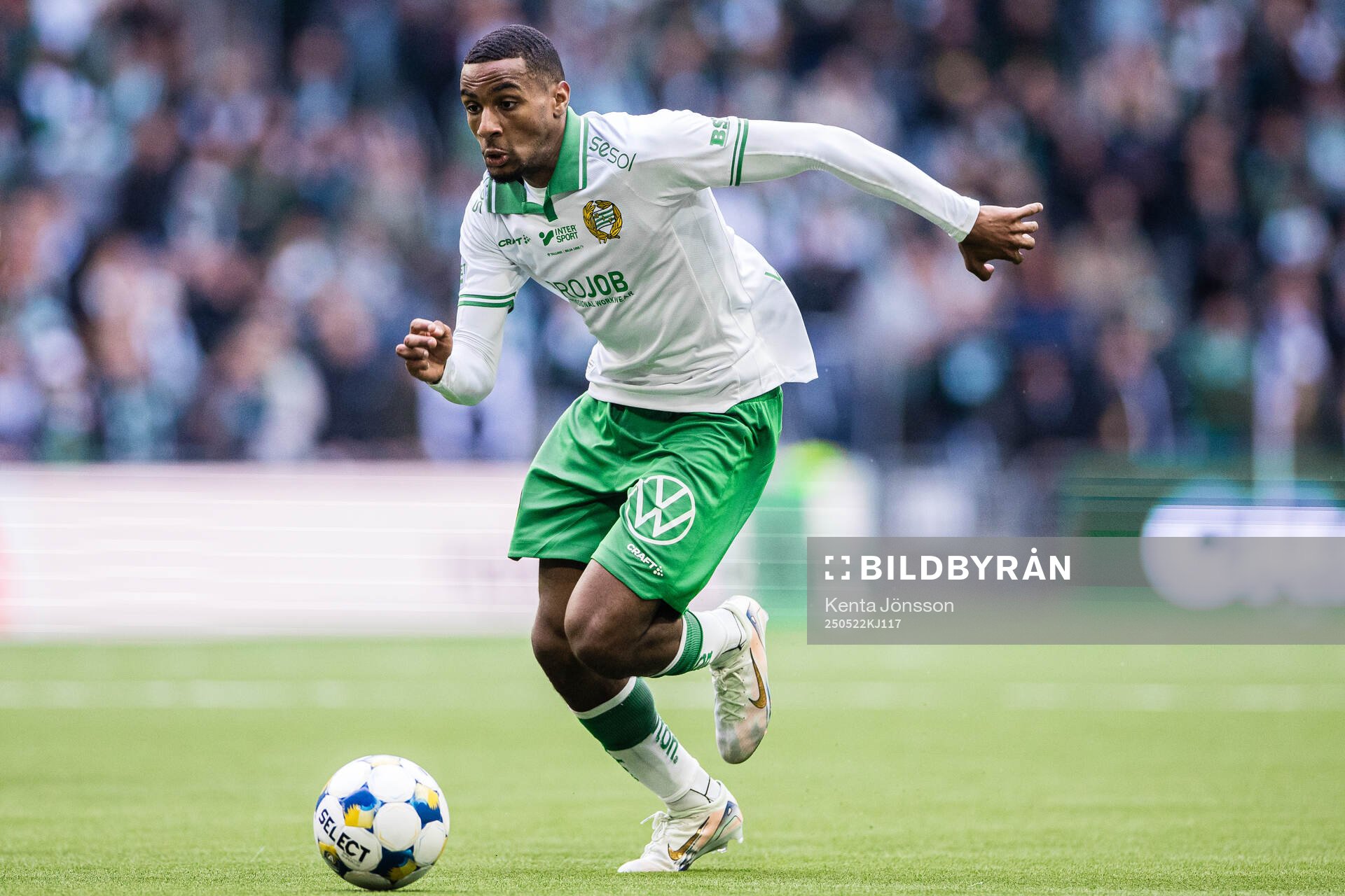 Hammarbys Paulos Abraham under fotbollsmatchen i Allsvenskan mellan Hammarby och Mjällby den 22 maj 2025 i Stockholm. 