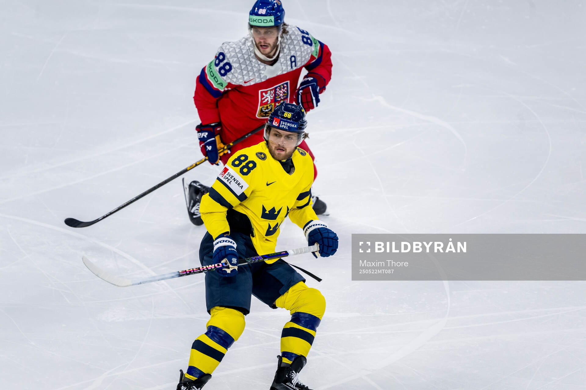 William Nylander of Sweden and David Pastrnak of Czech