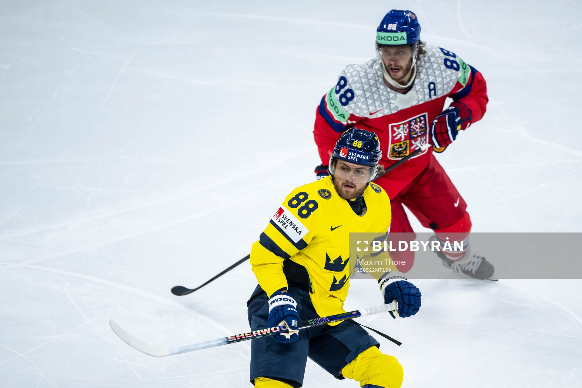 William Nylander of Sweden and David Pastrnak of Czech