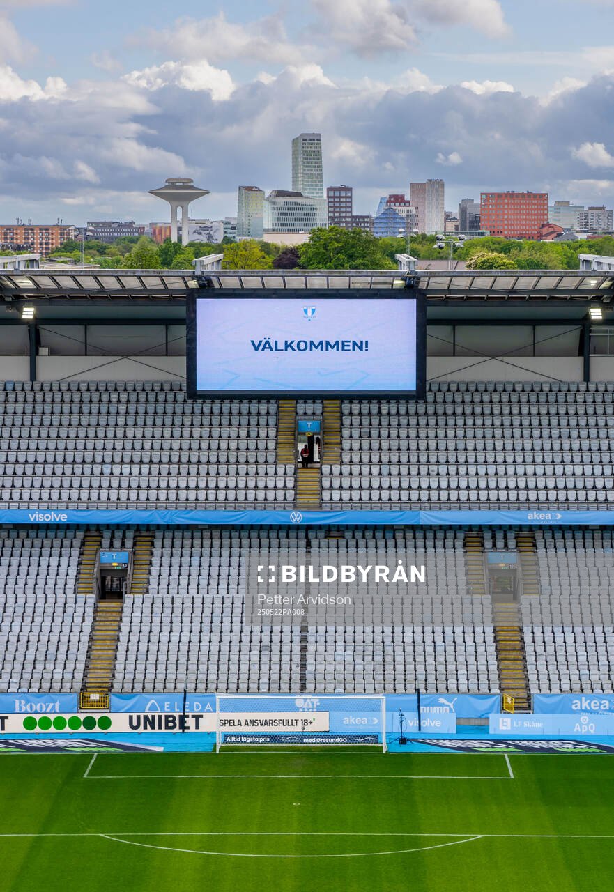 Interiör Eleda Stadion inför fotbollsmatchen i Allsvenskan mellan Malmö FF och AIK den 22 maj 2025 i Malmö. 