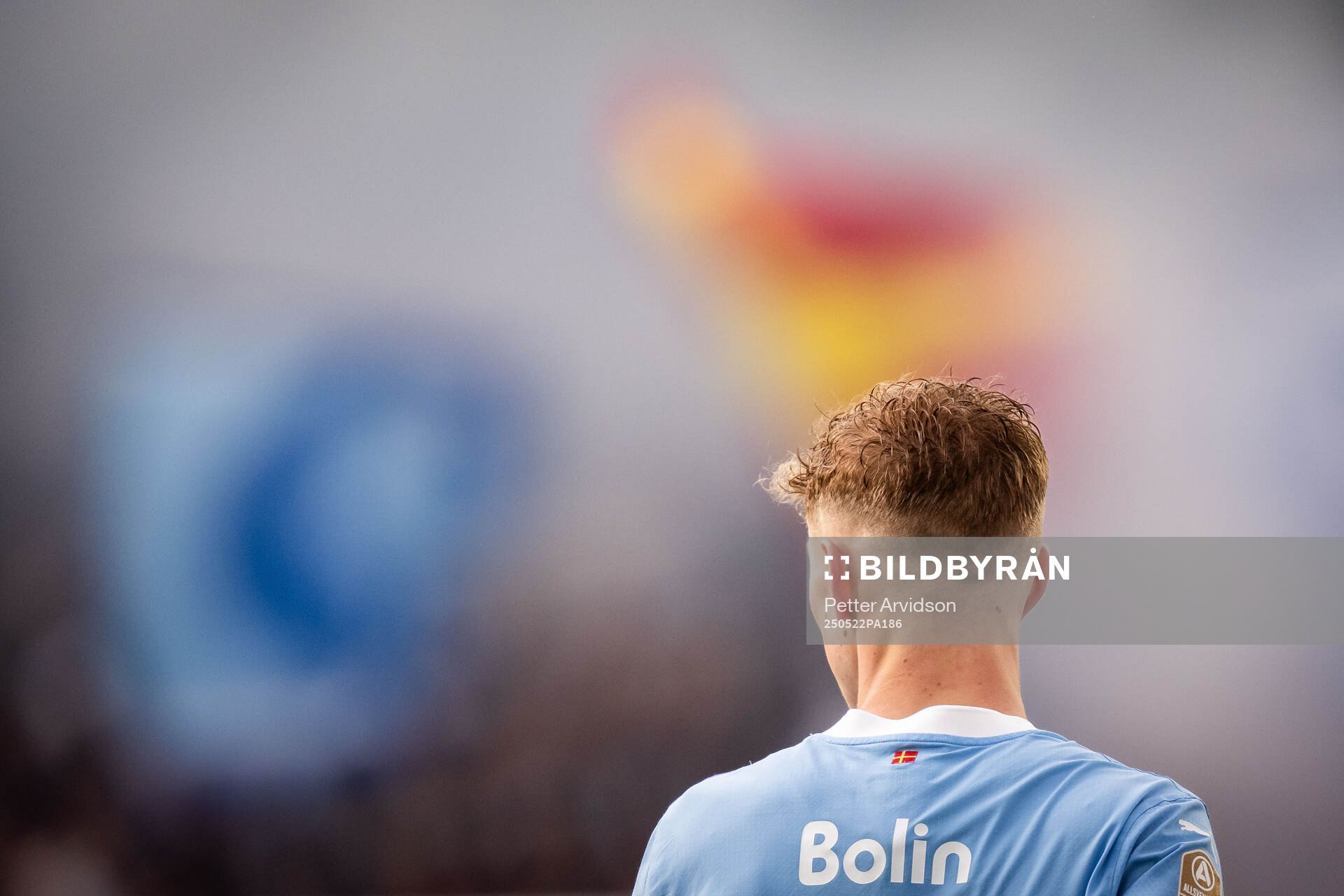 Malmö FFs Hugo Bolin under fotbollsmatchen i Allsvenskan mellan Malmö FF och AIK den 22 maj 2025 i Malmö. 