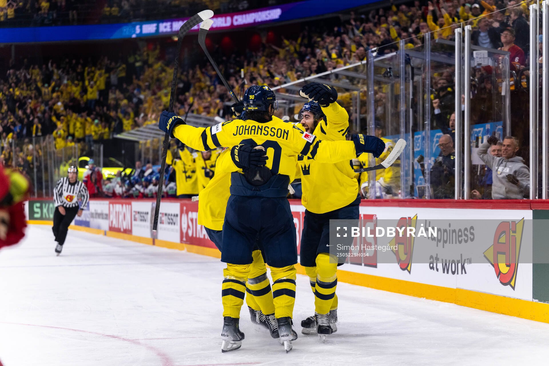 Leo Carlsson, Marcus Johansson and Mika Zibanejad of Sweden