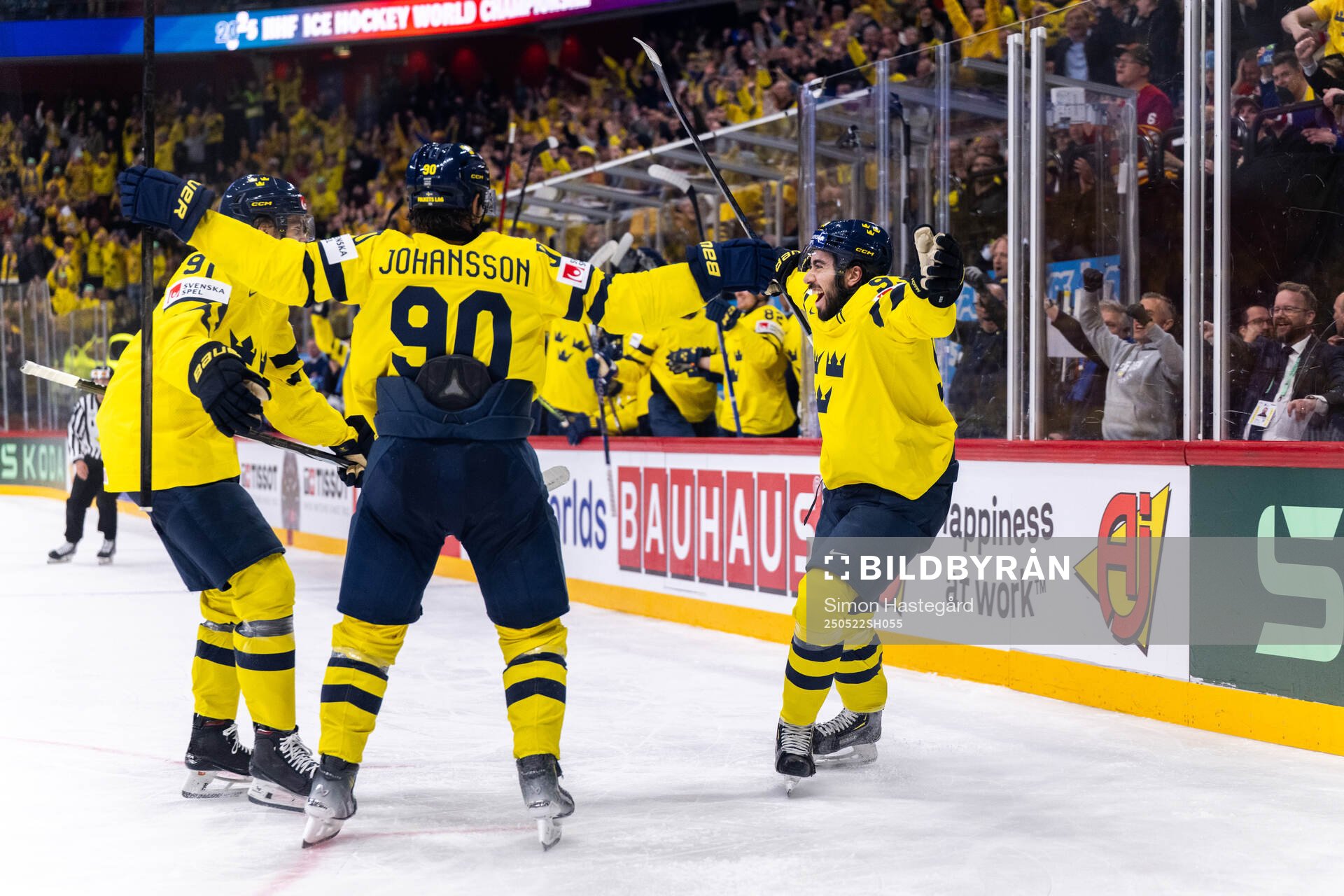 Leo Carlsson, Marcus Johansson and Mika Zibanejad of Sweden