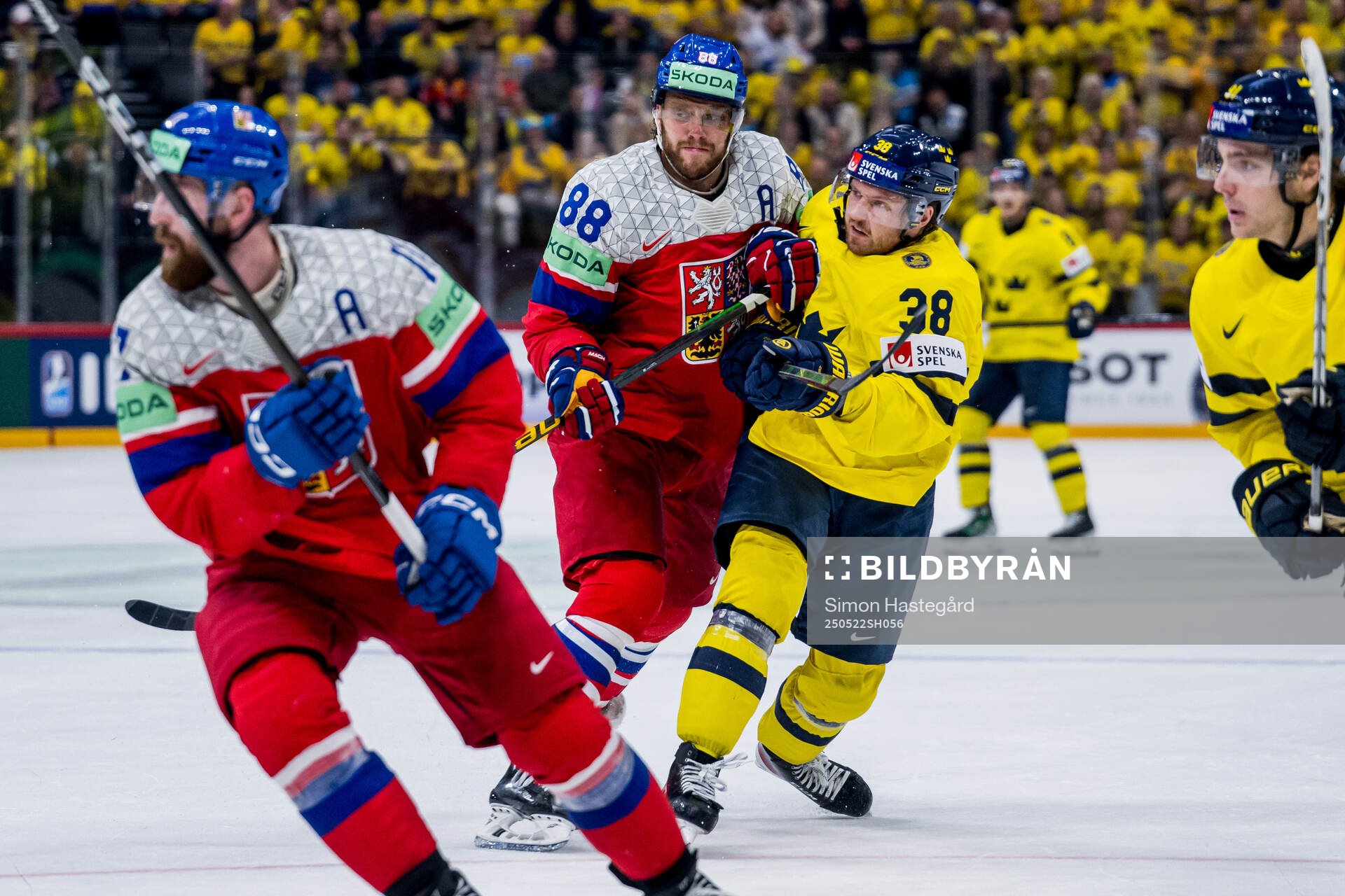 David Pastrnak of Czech Republic and Rasmus Sandin of Sweden