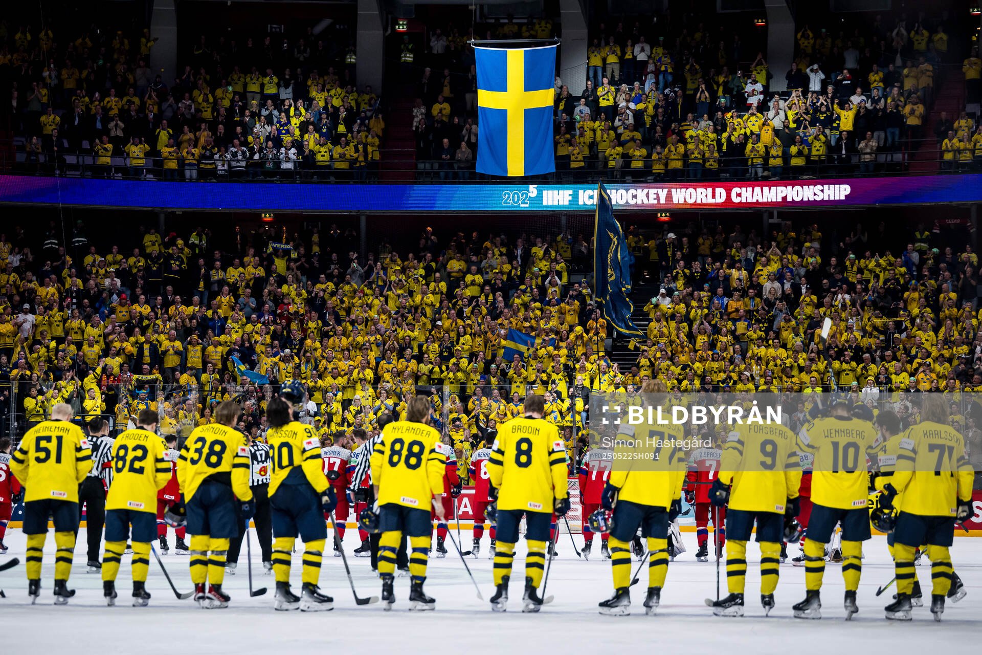 Players and fans of Sweden celebrate