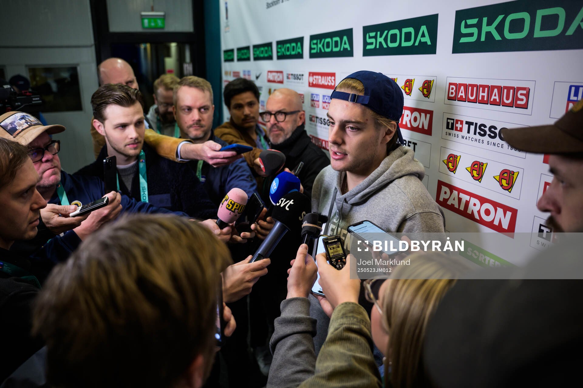 Leo Carlsson of Sweden is being interviewed by media at a