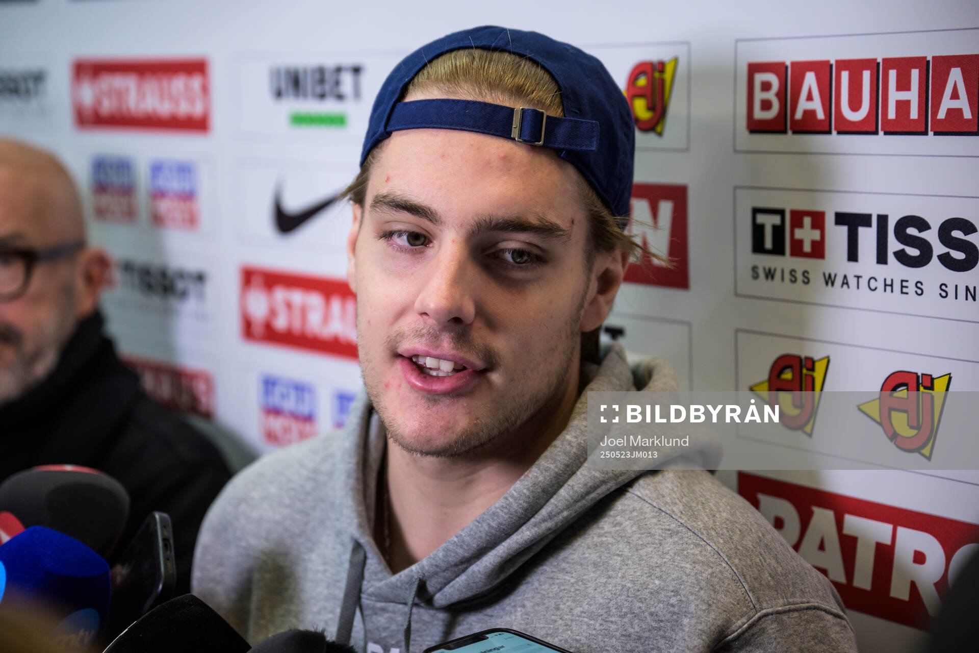 Leo Carlsson of Sweden is being interviewed by media at a