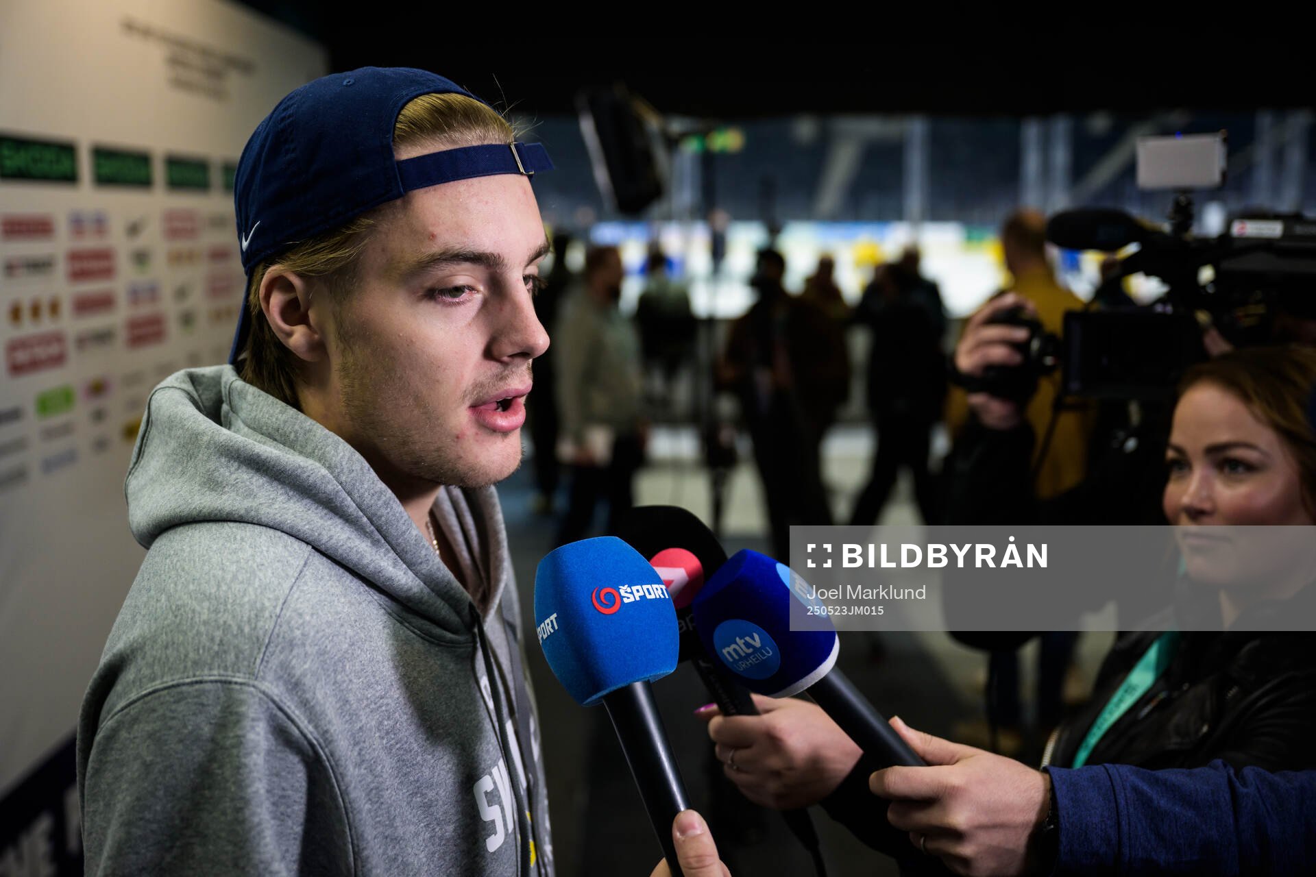 Leo Carlsson of Sweden is being interviewed by media at a