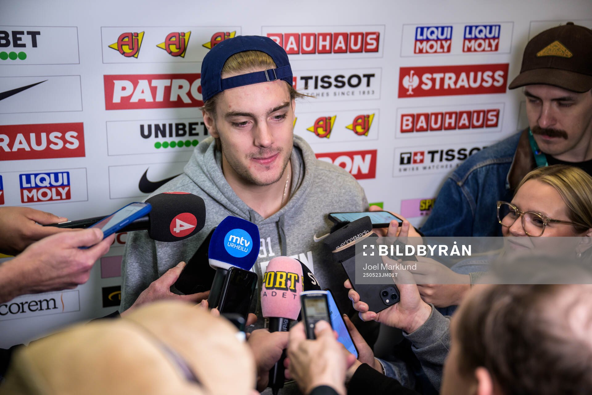 Leo Carlsson of Sweden is being interviewed by media at a