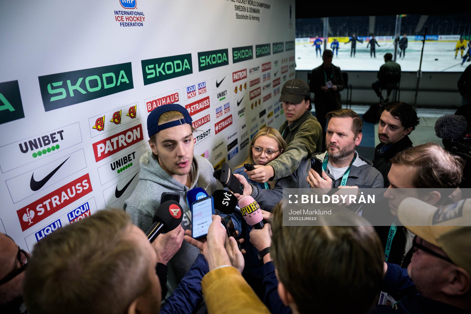 Leo Carlsson of Sweden is being interviewed by media at a