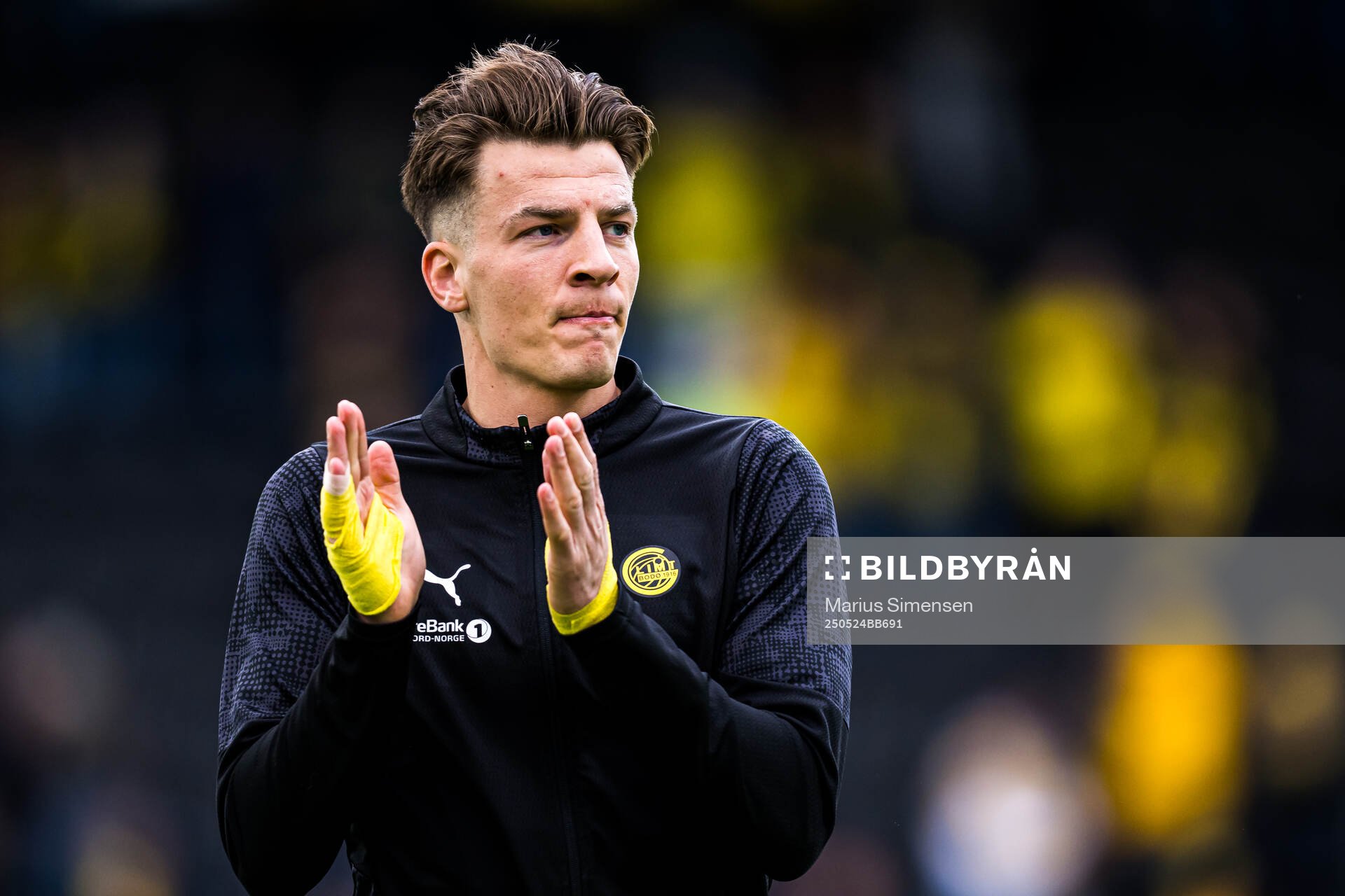 Jostein Gundersen of Bodø/Glimt warms up ahead of the Eliteserien match between Bodø/Glimt and Rosenborg on May 24, 2025 in Bodø.