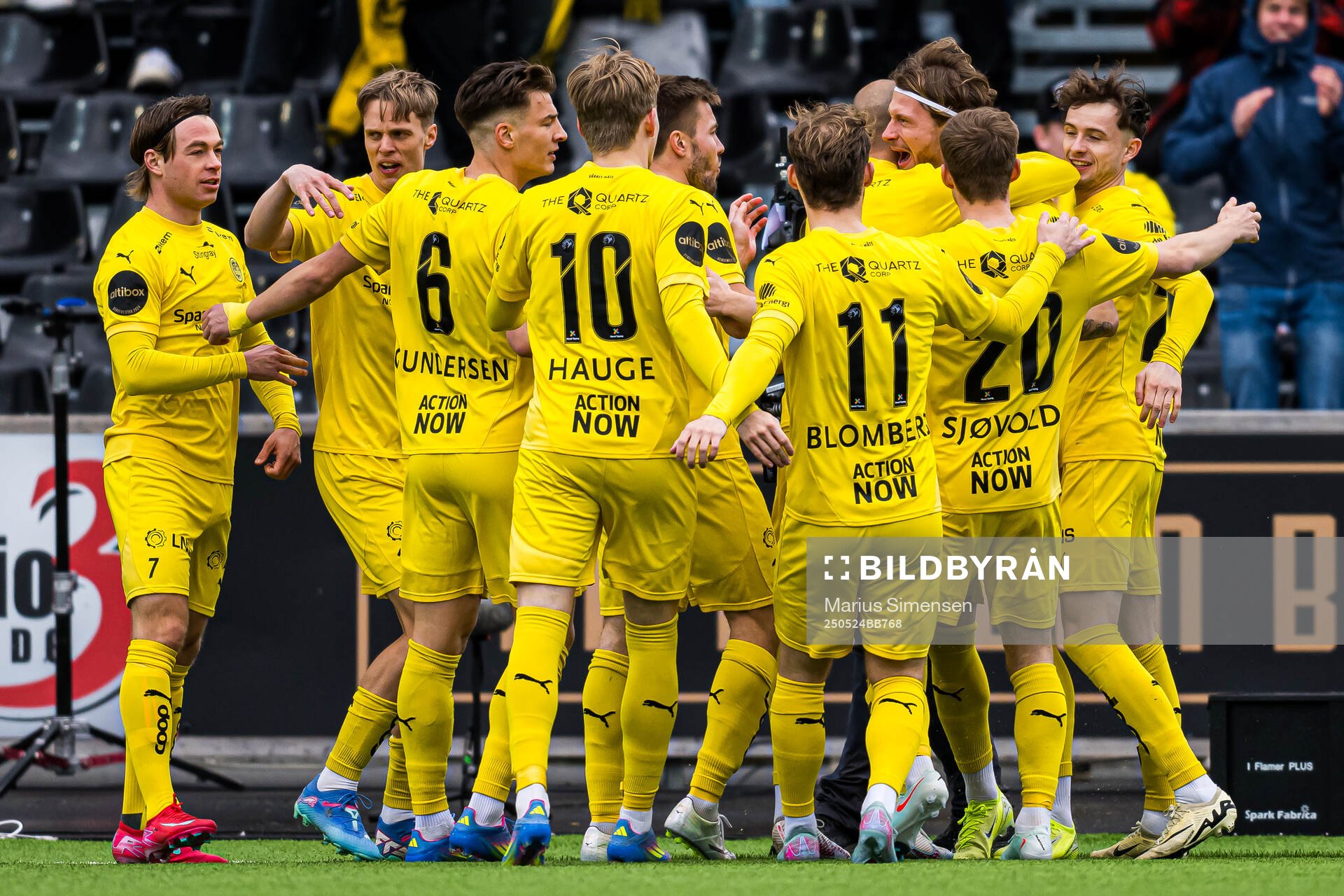 Kasper Høgh of Bodø/Glimt celebrates after scoring the 1-0 goal during the Eliteserien match between Bodø/Glimt and Rosenborg on May 24, 2025 in Bodø.