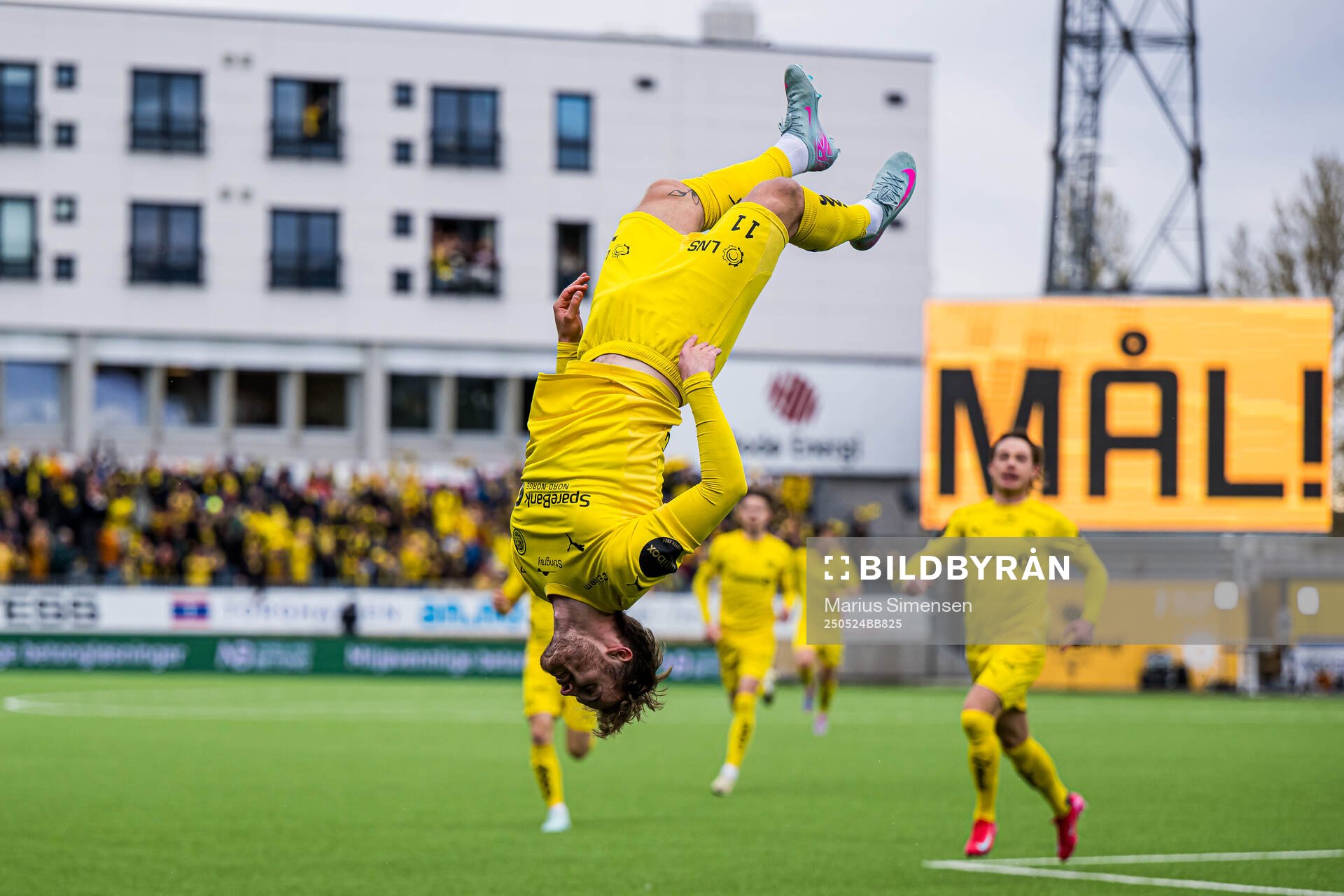 Ole Didrik Blomberg of Bodø/Glimt celebrates after scoring the 2-0 goal during the Eliteserien match between Bodø/Glimt and Rosenborg on May 24, 2025 in Bodø.
