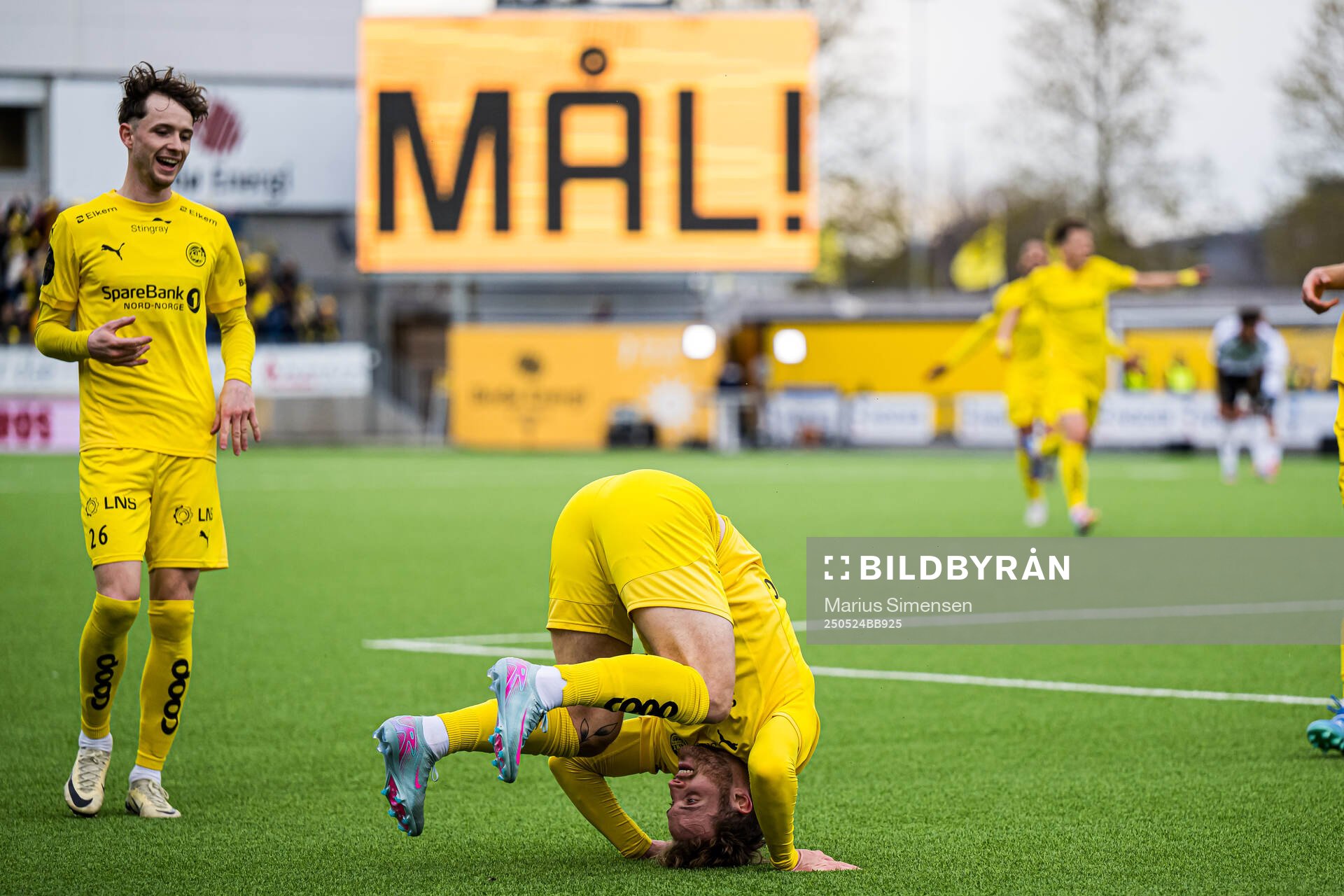 Ole Didrik Blomberg of Bodø/Glimt celebrates after scoring the 3-0 goal during the Eliteserien match between Bodø/Glimt and Rosenborg on May 24, 2025 in Bodø.