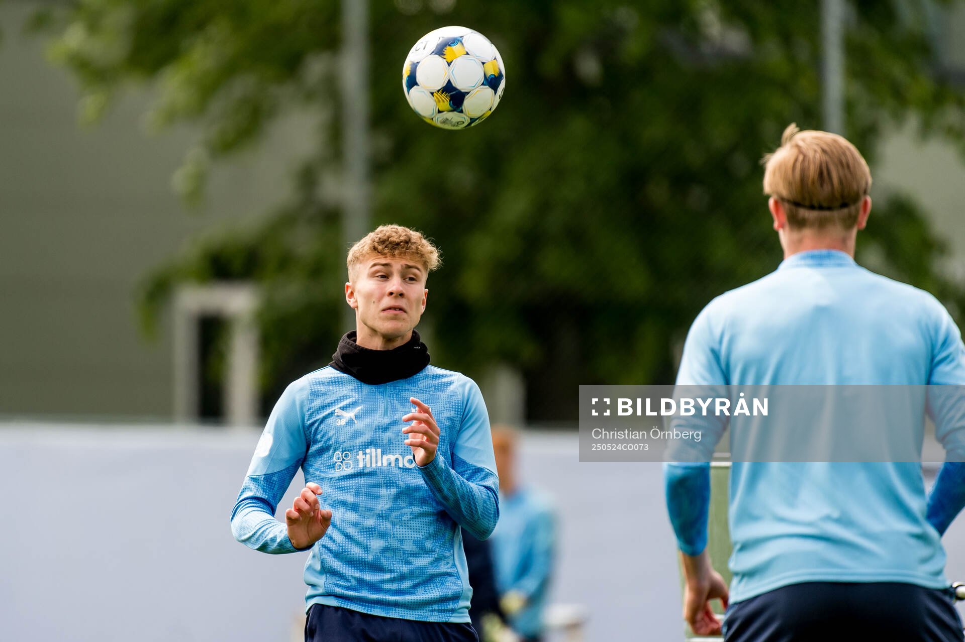 Hugo Bolin under en träning med Malmö FF den 24 maj 2025 i Malmö. 