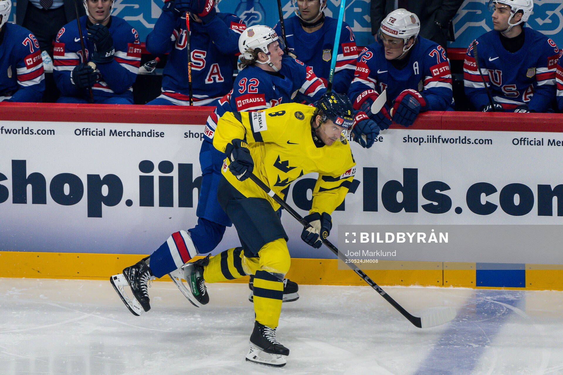 Logan Cooley of USA and Jonas Brodin of Sweden
