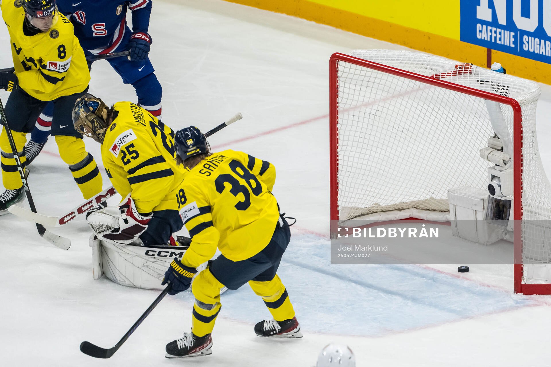 Goaltender Jacob Markström of Sweden concedes 0-2 by