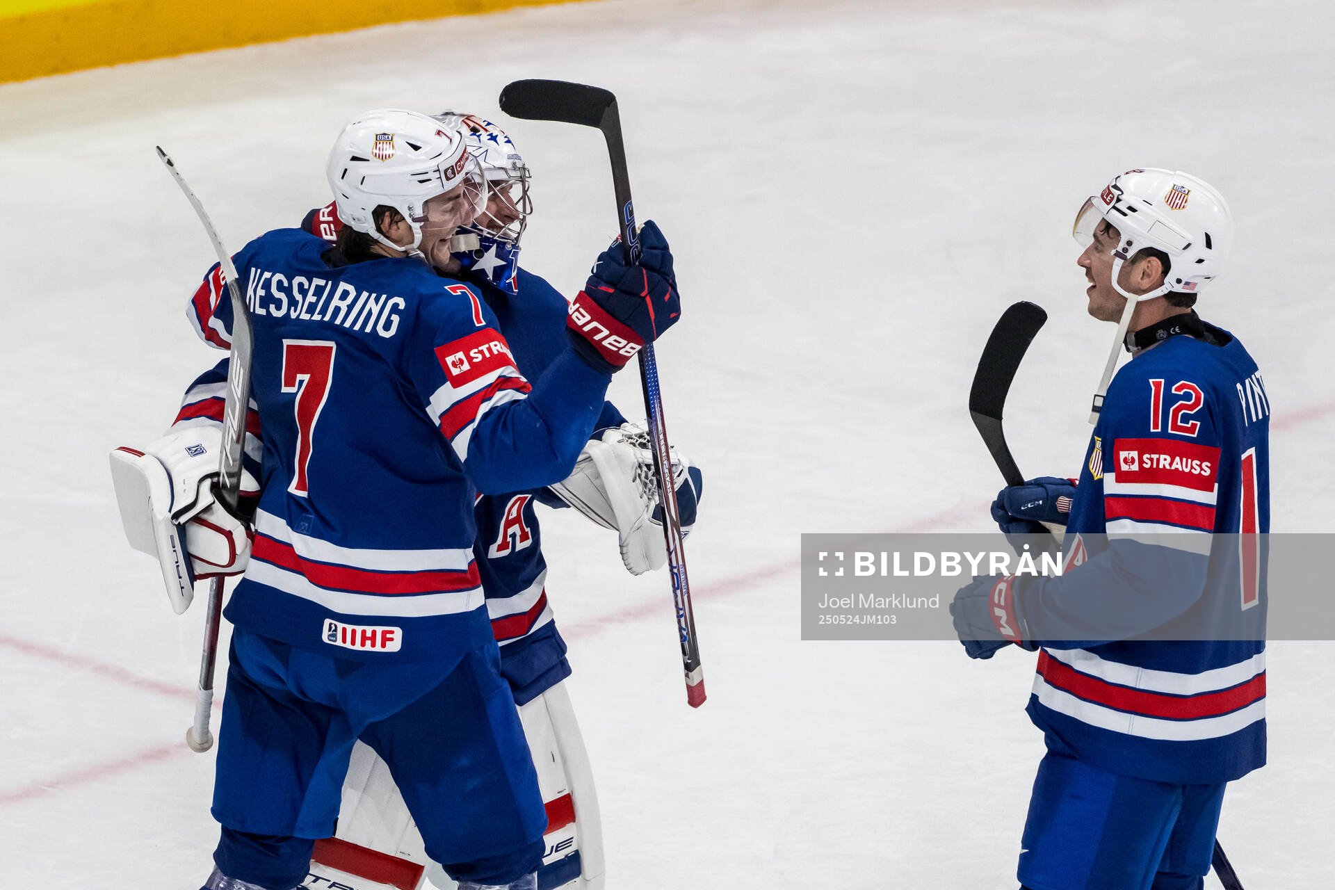 Michael Kesselring, goaltender Jeremy Swayman and Shane