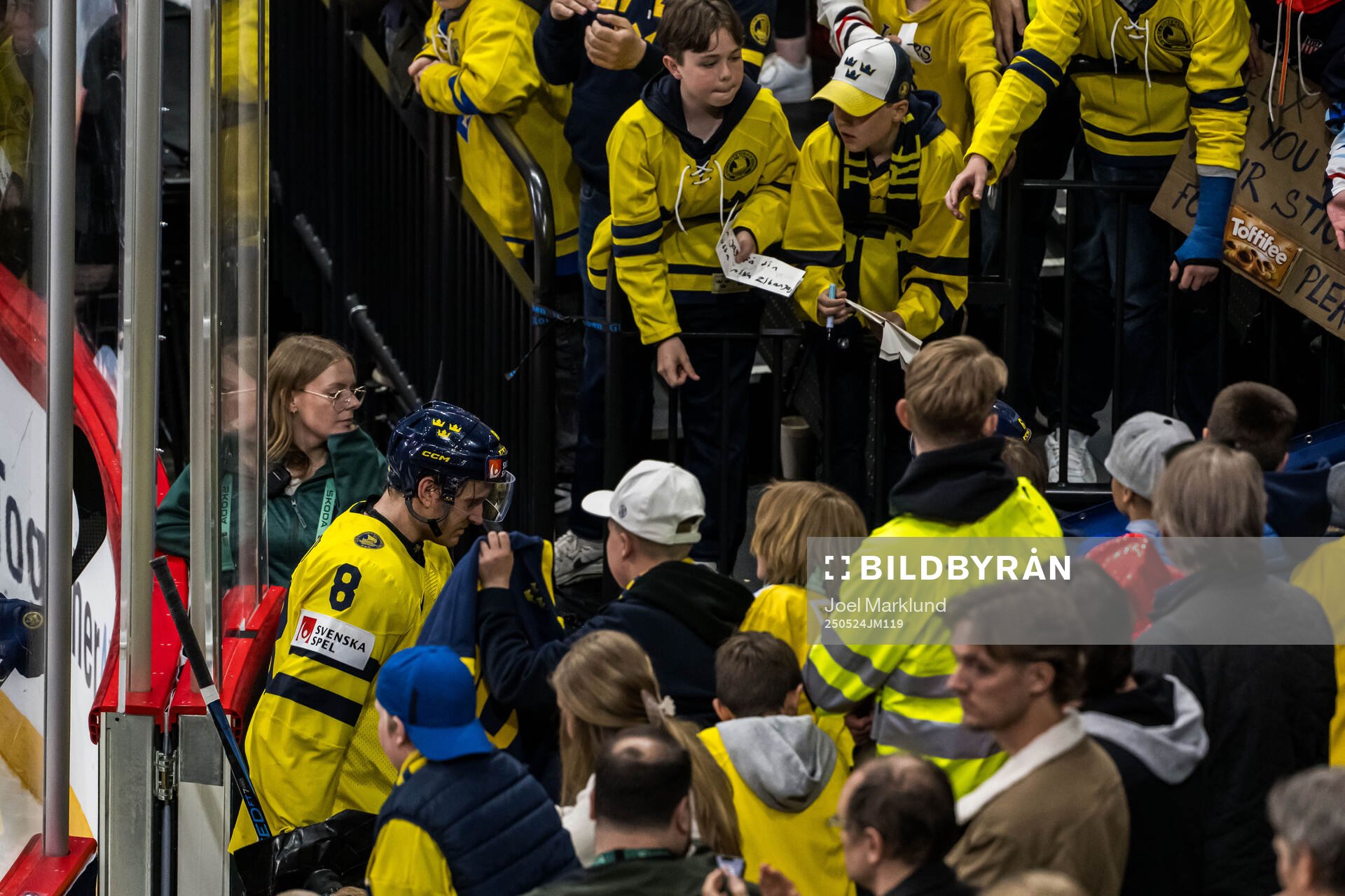 Jonas Brodin of Sweden looks dejected
