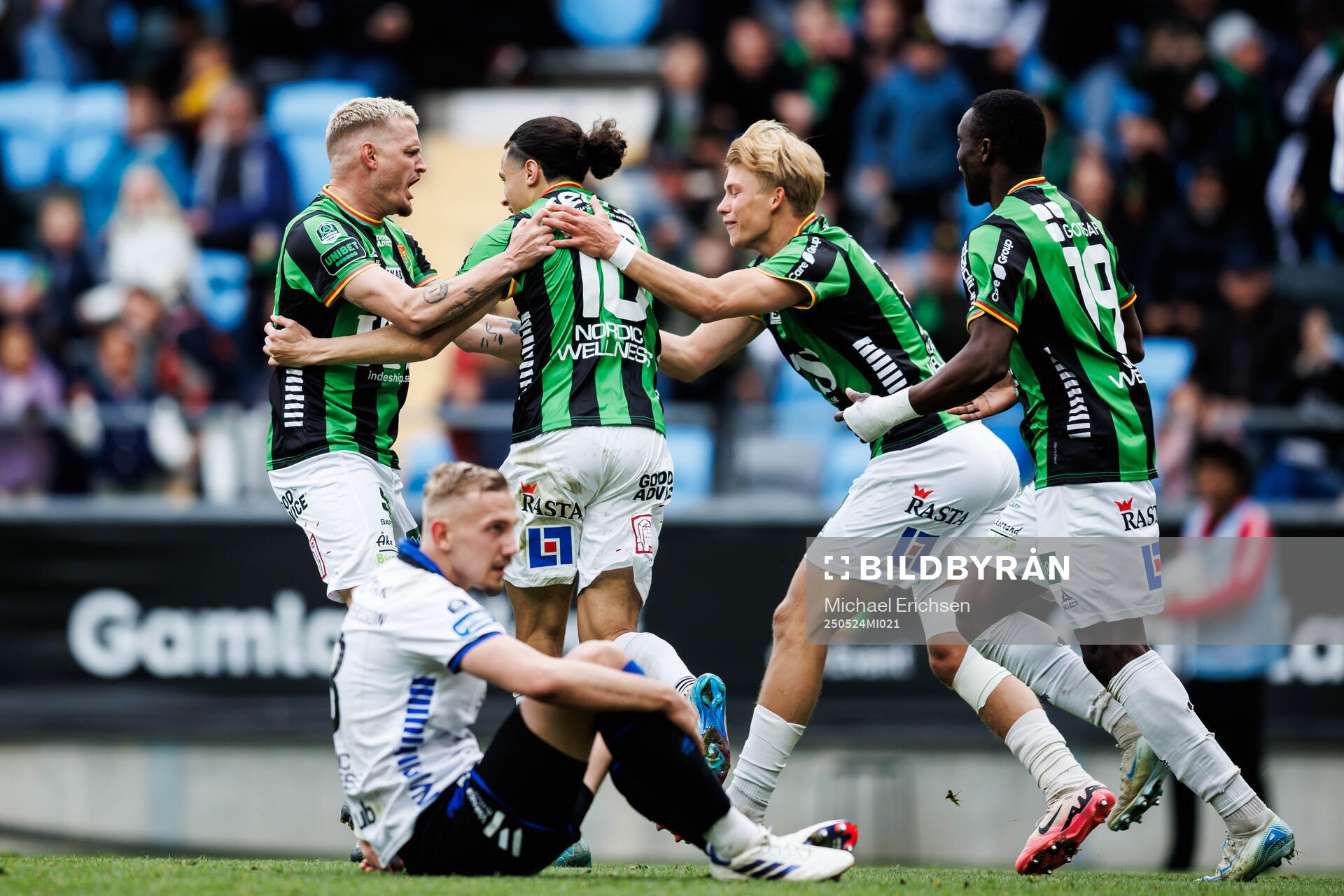 GAIS Amin Boudri jublar efter 1-1 under fotbollsmatchen i Allsvenskan mellan GAIS och Sirius den 24 maj 2025 i Göteborg. 