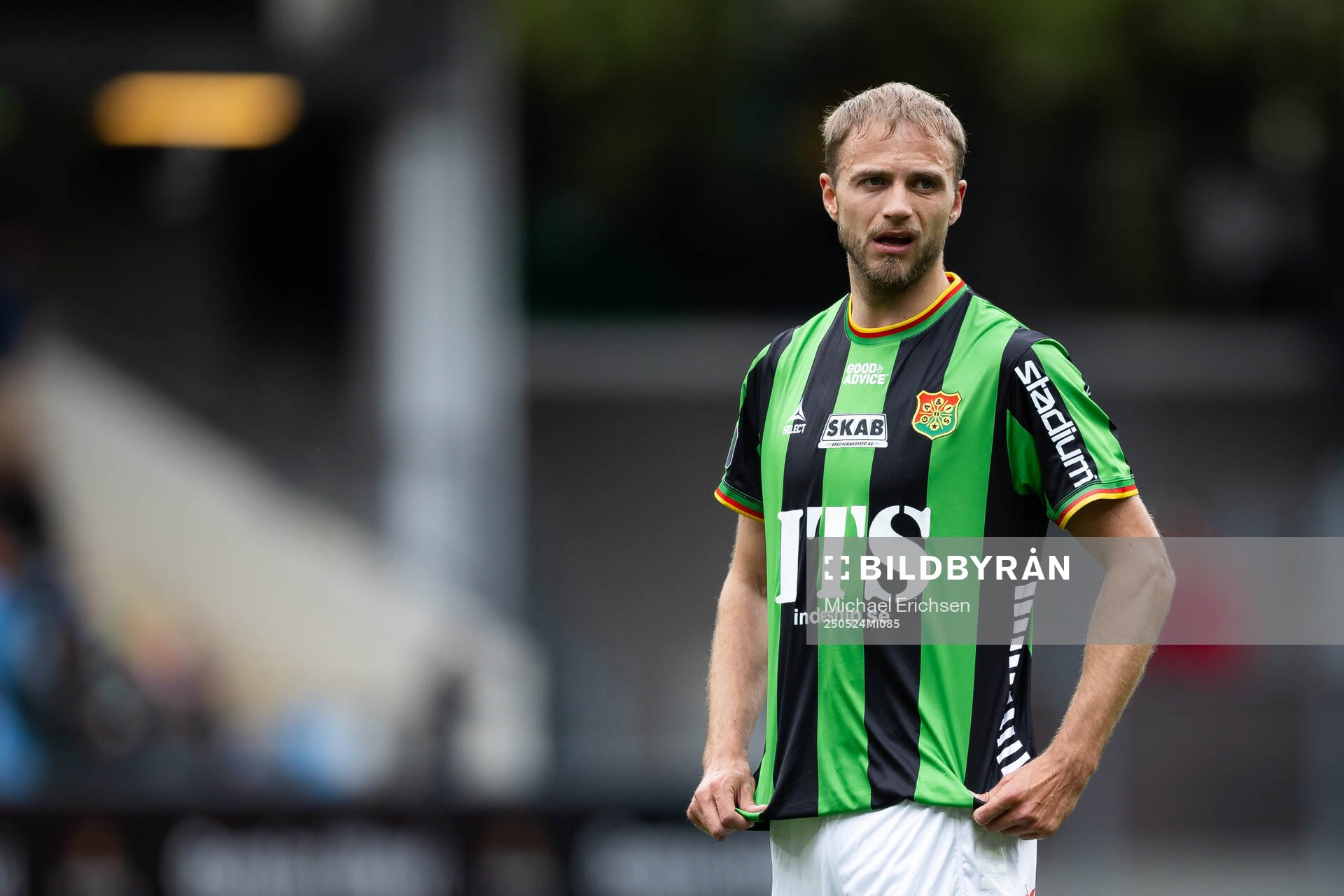 GAIS Gustav Lundgren under fotbollsmatchen i Allsvenskan mellan GAIS och Sirius den 24 maj 2025 i Göteborg. 