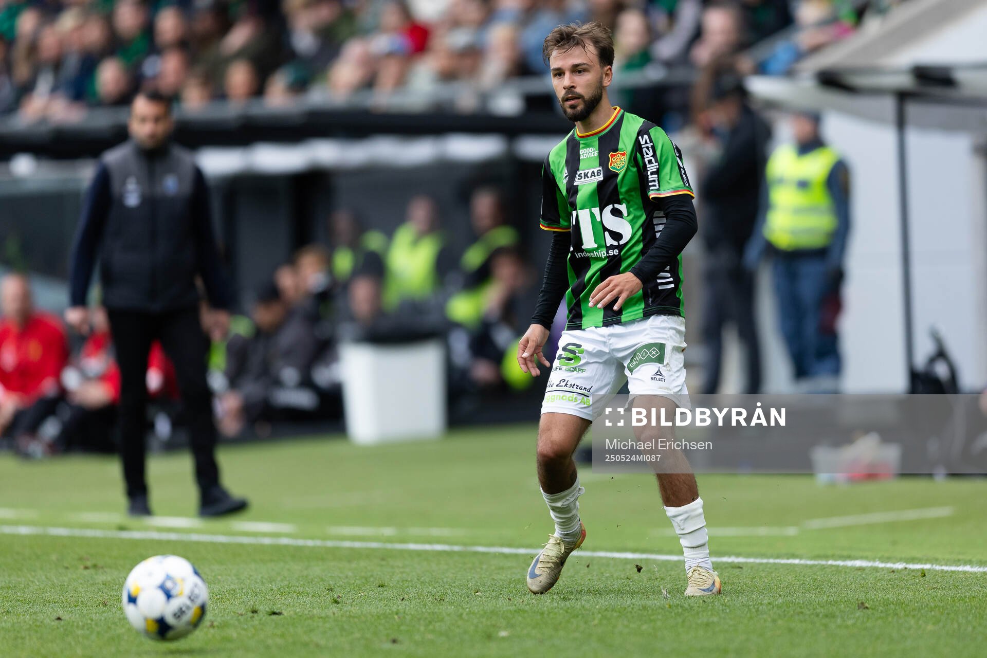 GAIS Edvin Becirovic under fotbollsmatchen i Allsvenskan mellan GAIS och Sirius den 24 maj 2025 i Göteborg. 