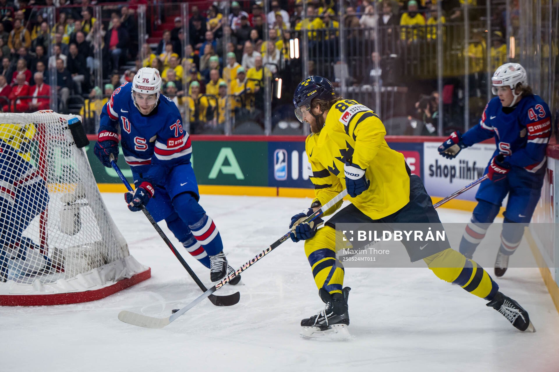 Brady Skjei of USA and William Nylander of Sweden