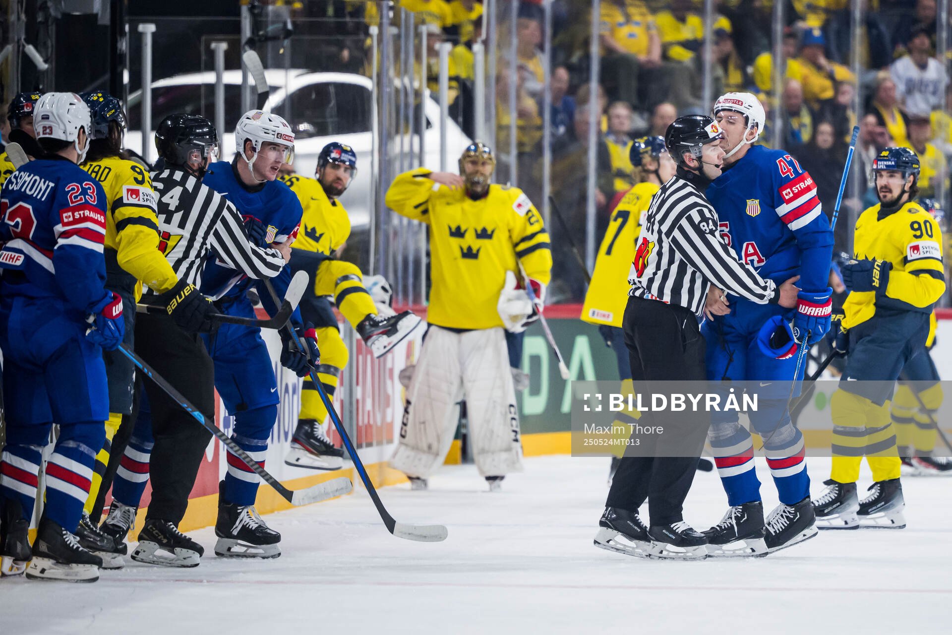 Mika Zibanejad of Sweden and Michael McCarron of USA