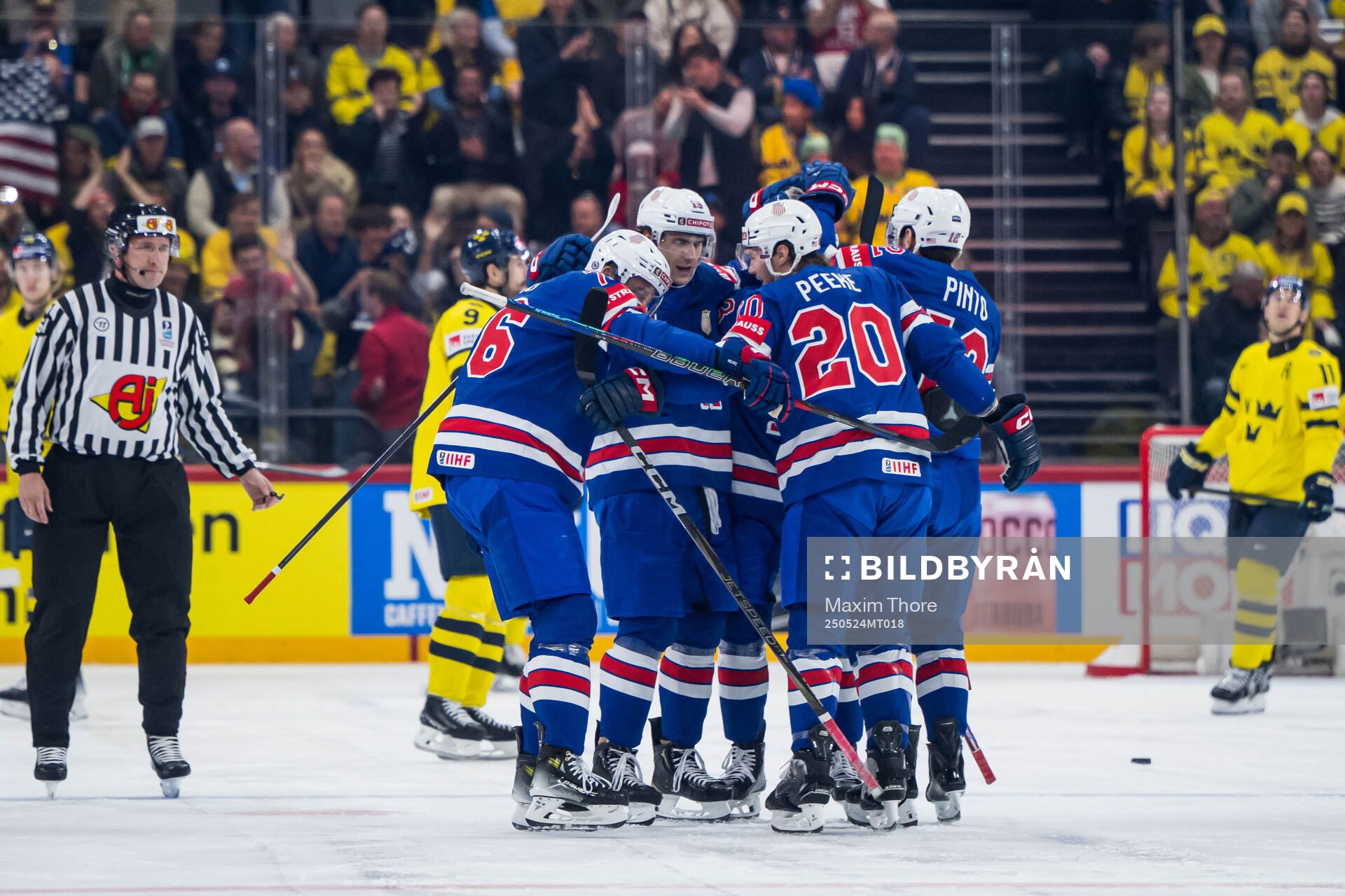 Brady Skjei of USA celebrates with team mates