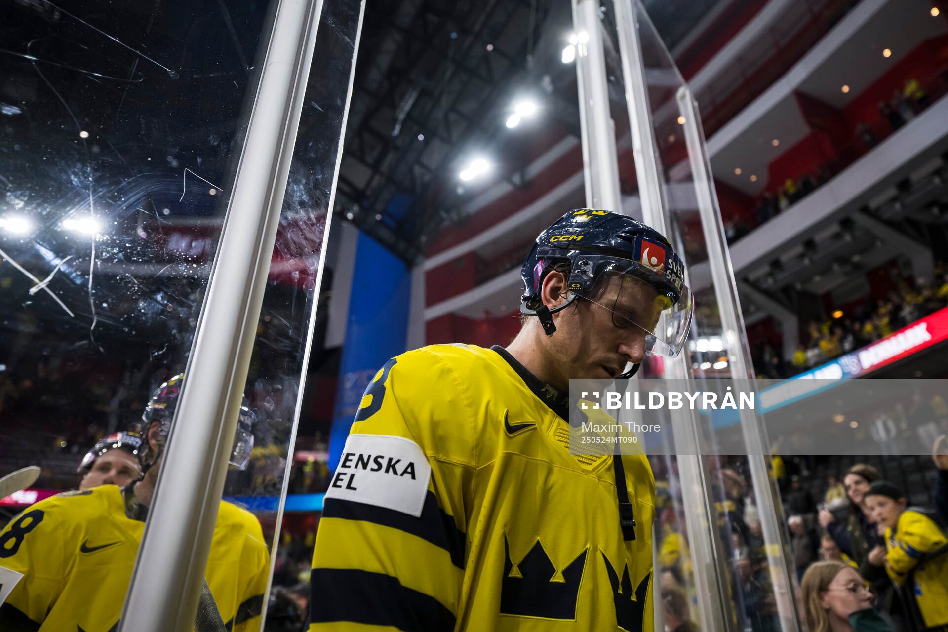 Jonas Brodin of Sweden looks dejected