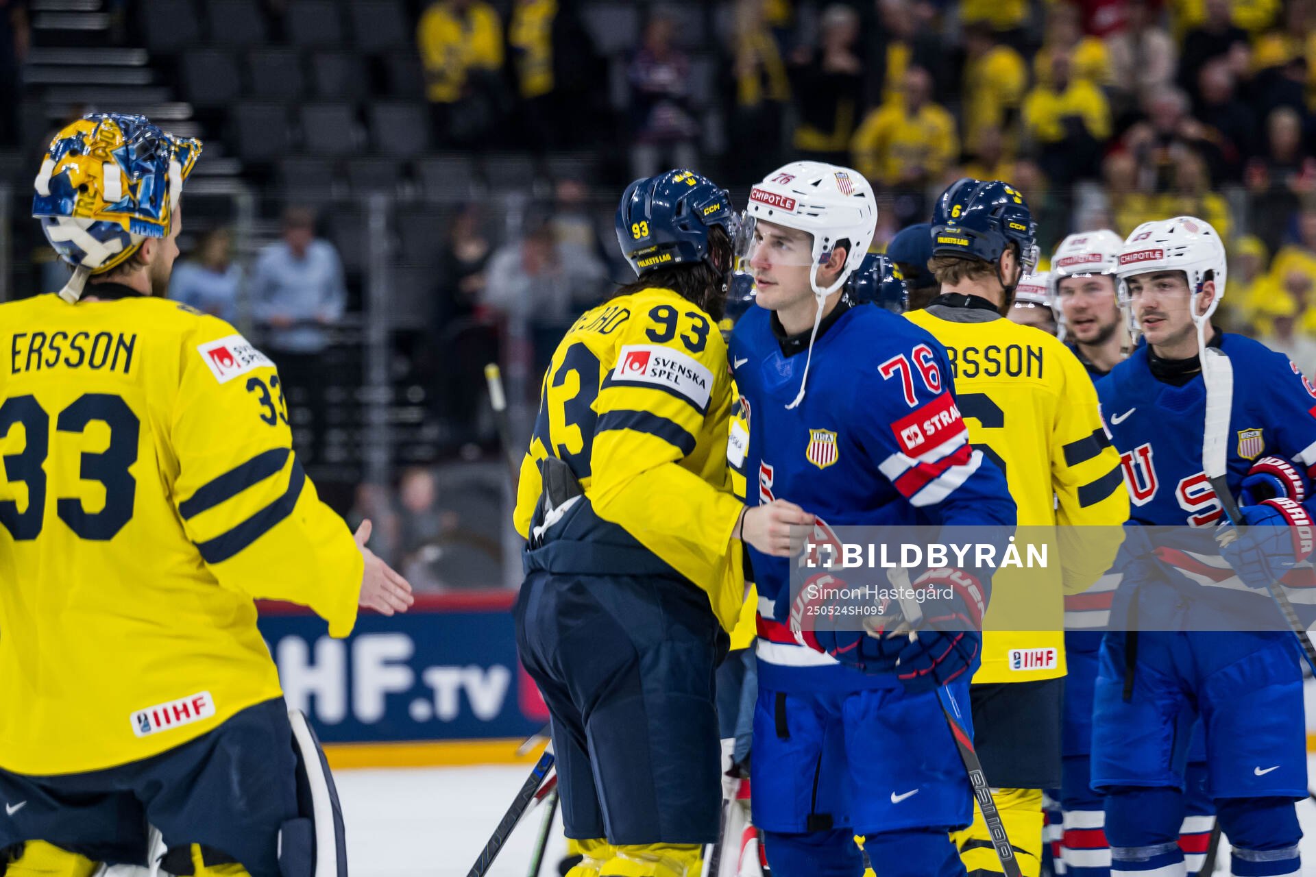 Mika Zibanejad of Sweden and Brady Skjei of USA