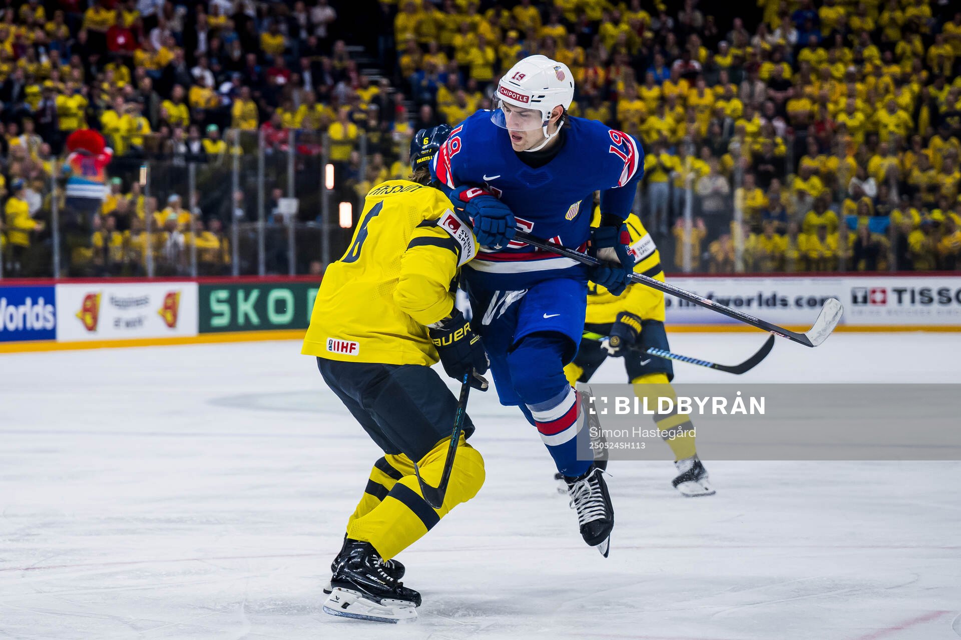 Adam Larsson of Sweden and Cutter Gauthier of USA