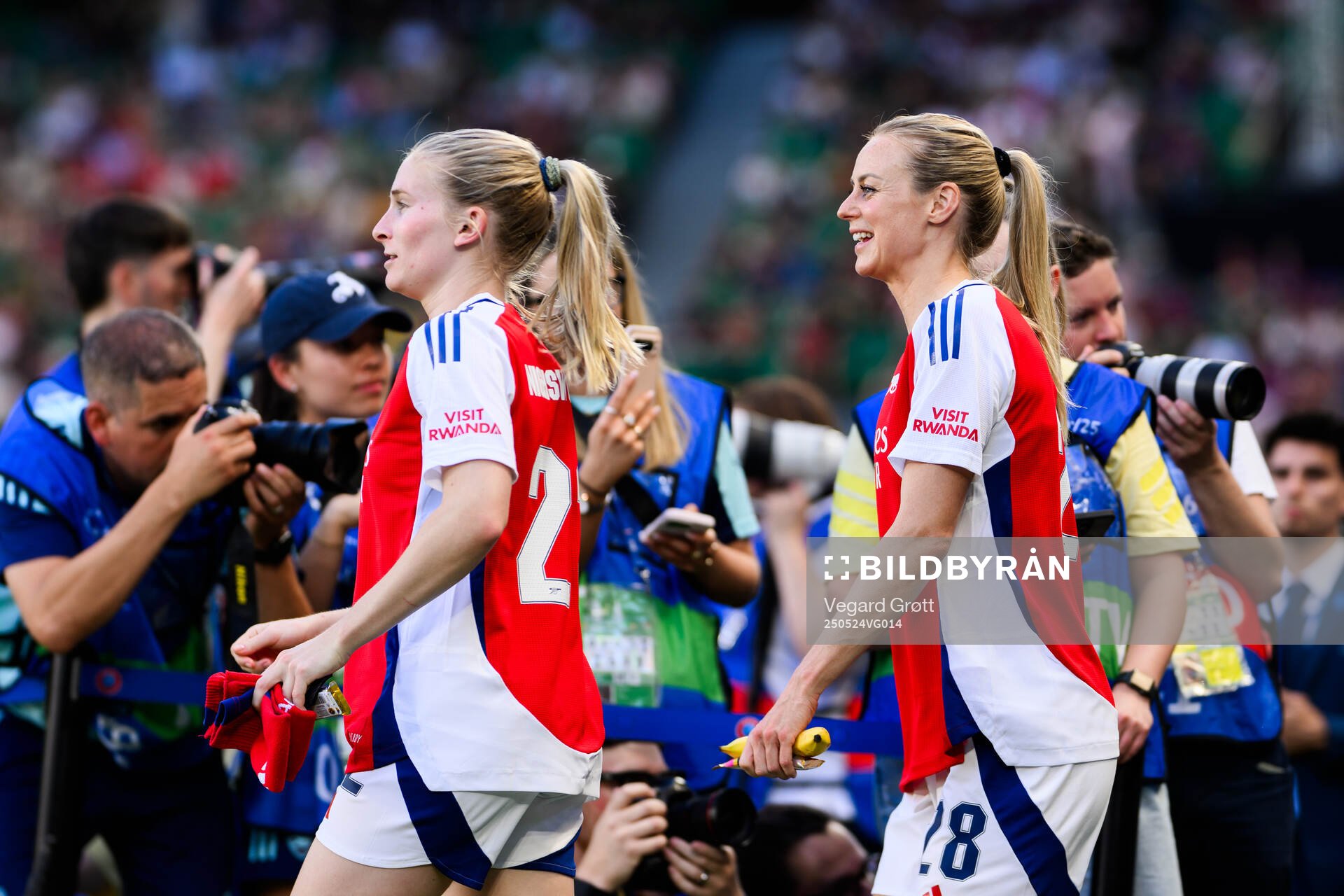Amanda Ilestedt of Arsenal ahead of the UEFA Women's Champions League final match between Arsenal and Barcelona on May 24, 2025 in Lisbon.