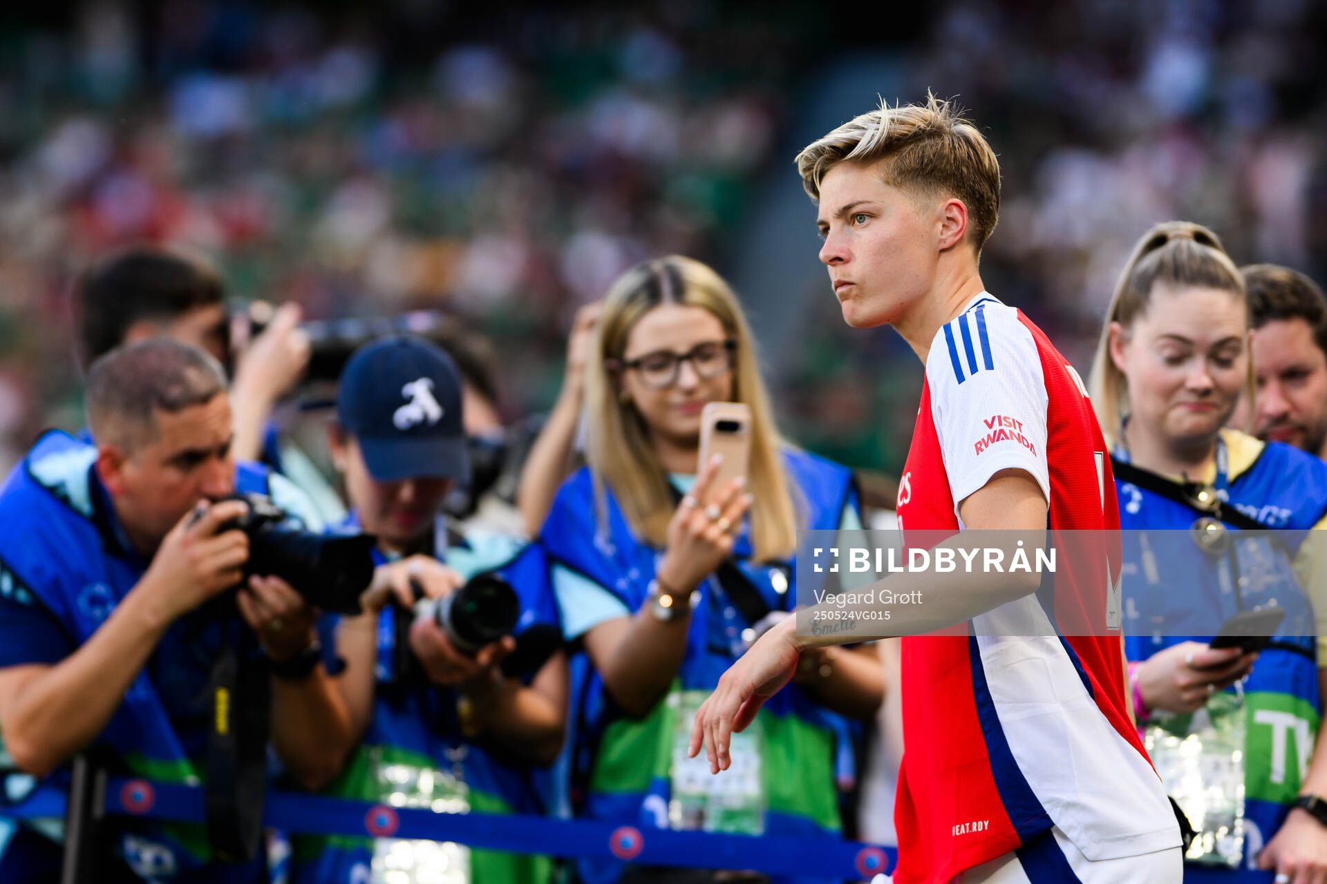 Lina Hurtig of Arsenal ahead of the UEFA Women's Champions League final match between Arsenal and Barcelona on May 24, 2025 in Lisbon.