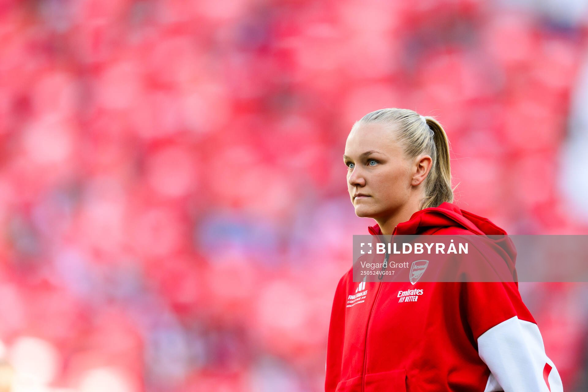 Frida Maanum of Arsenal ahead of the UEFA Women's Champions League final match between Arsenal and Barcelona on May 24, 2025 in Lisbon.