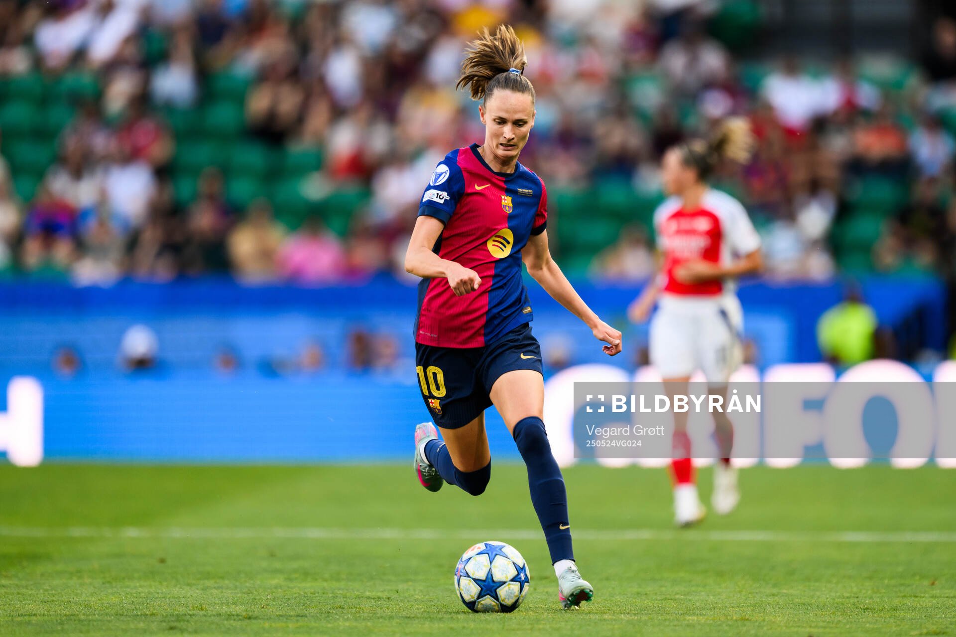 Caroline Graham Hansen of Barcelona during the UEFA Women's Champions League final match between Arsenal and Barcelona on May 24, 2025 in Lisbon.