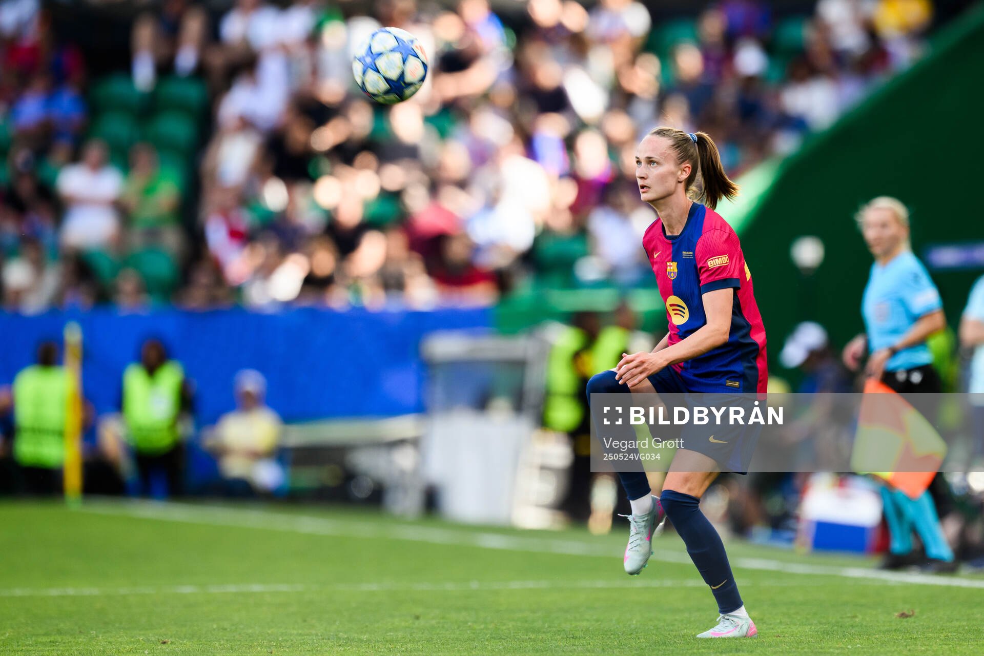 Caroline Graham Hansen of Barcelona during the UEFA Women's Champions League final match between Arsenal and Barcelona on May 24, 2025 in Lisbon.
