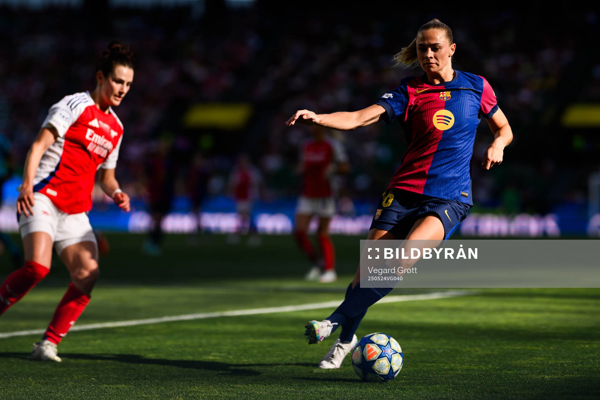 Fridolina Rolfö of Barcelona during the UEFA Women's Champions League final match between Arsenal and Barcelona on May 24, 2025 in Lisbon.