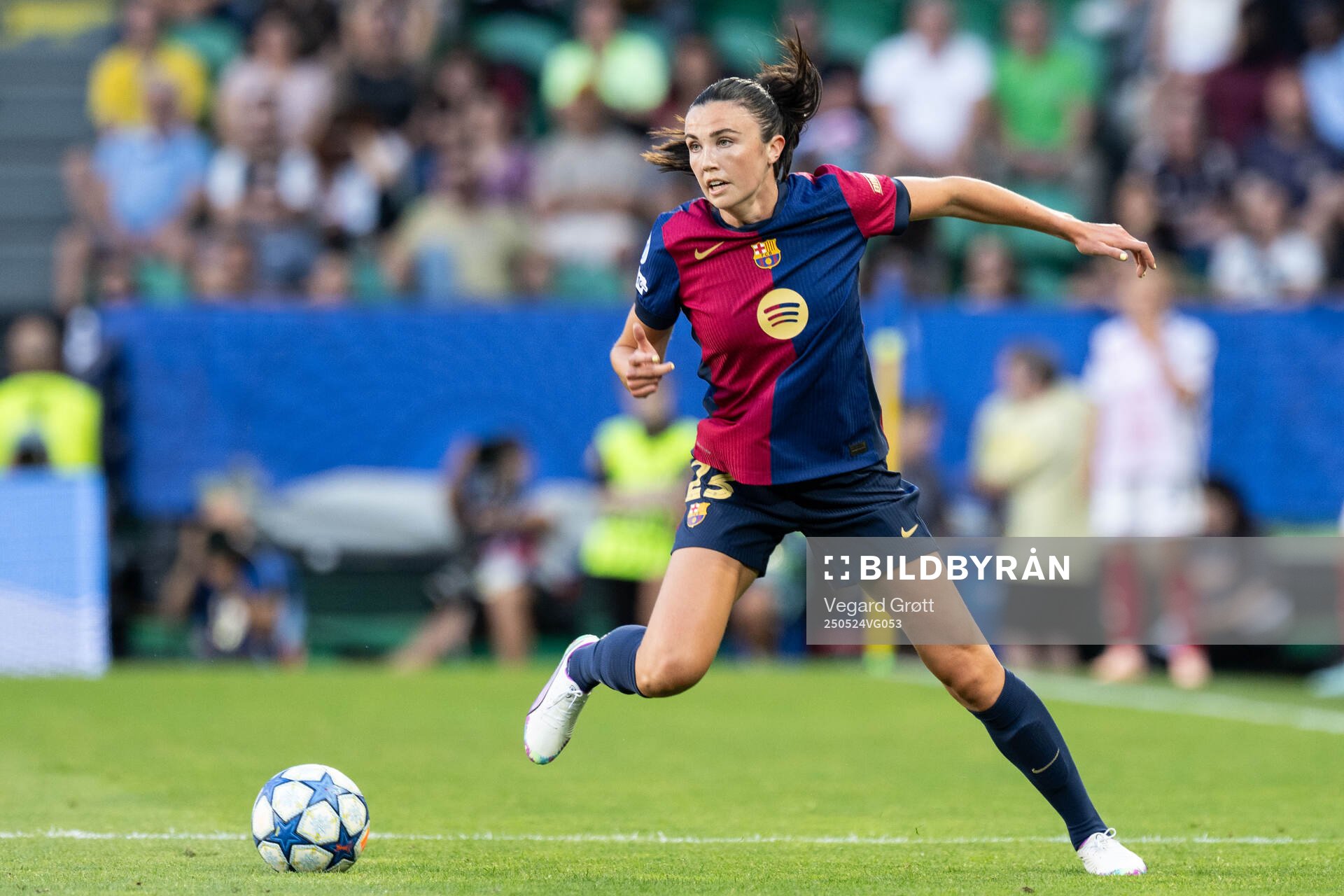 Ingrid Syrstad Engen of Barcelona during the UEFA Women's Champions League final match between Arsenal and Barcelona on May 24, 2025 in Lisbon.