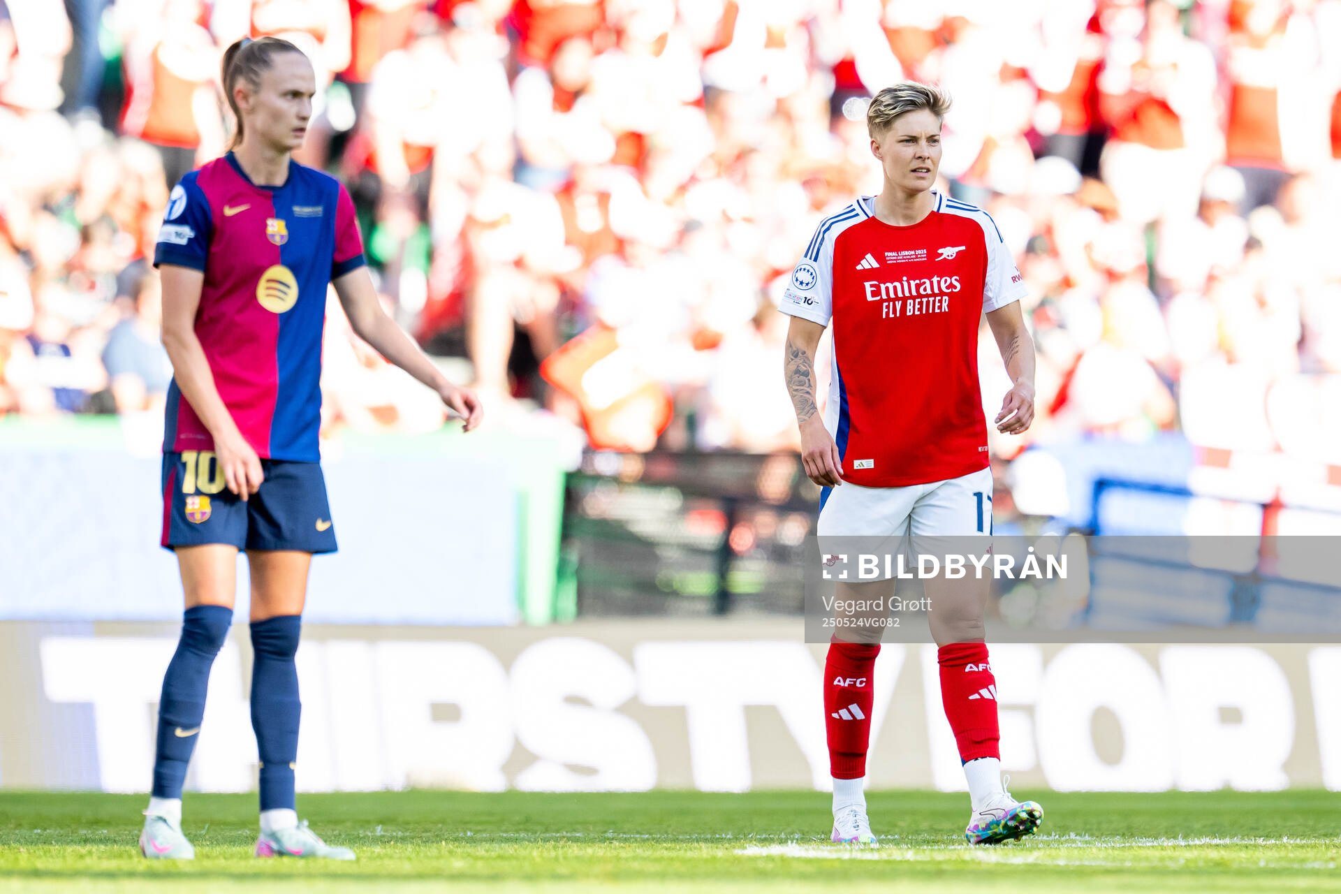 Lina Hurtig of Arsenal during the UEFA Women's Champions League final match between Arsenal and Barcelona on May 24, 2025 in Lisbon.