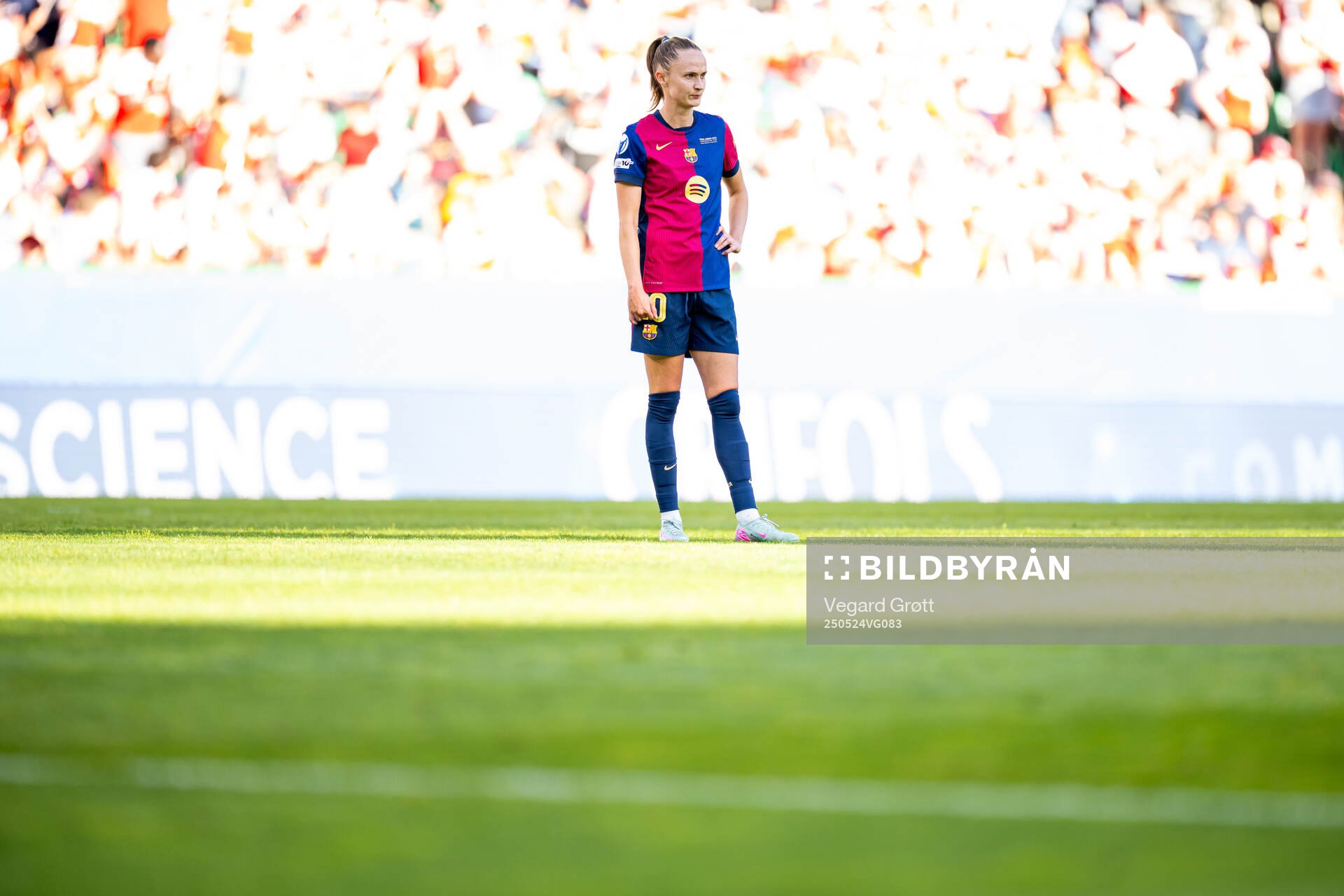 Caroline Graham Hansen of Barcelona during the UEFA Women's Champions League final match between Arsenal and Barcelona on May 24, 2025 in Lisbon.