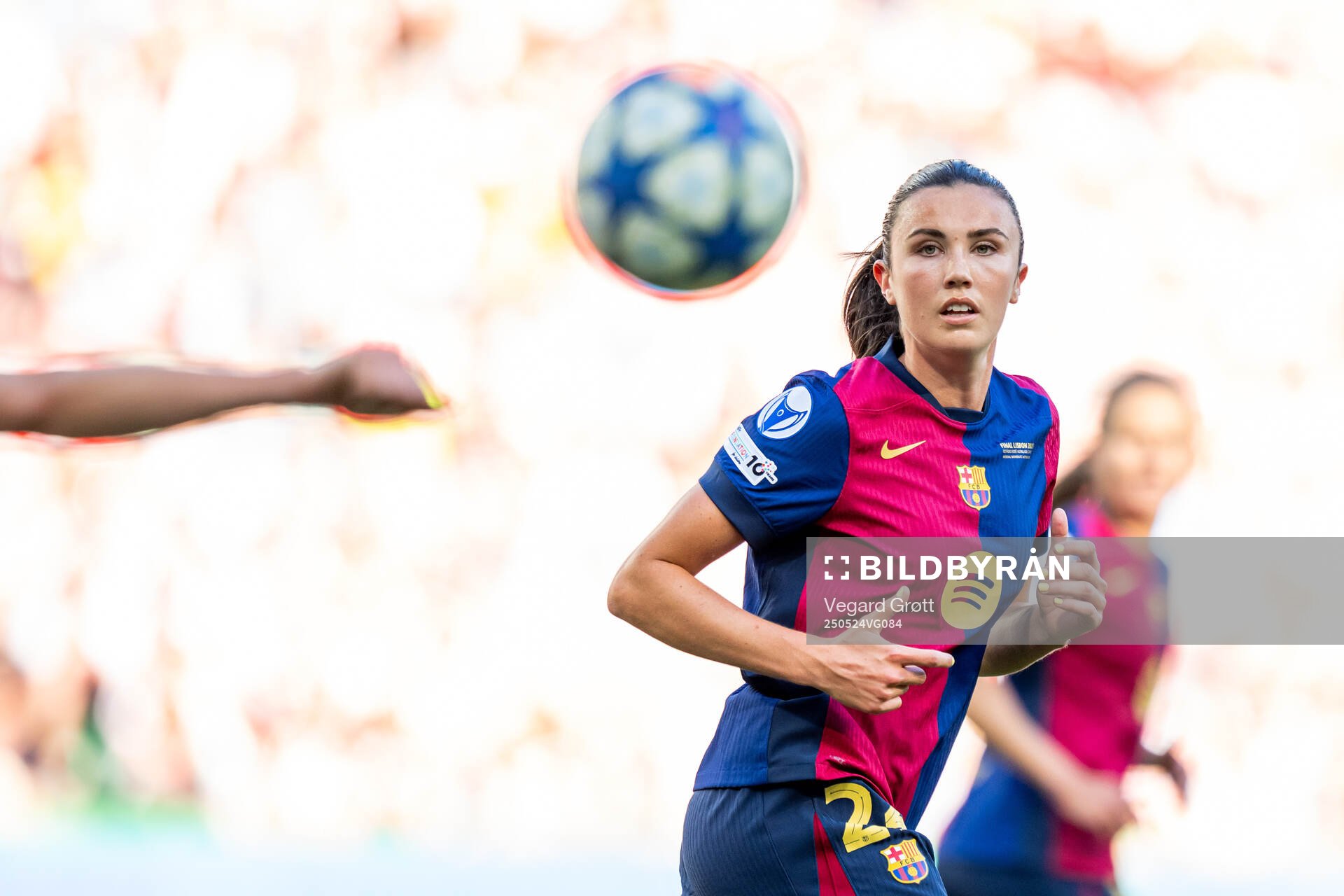 Ingrid Syrstad Engen of Barcelona during the UEFA Women's Champions League final match between Arsenal and Barcelona on May 24, 2025 in Lisbon.