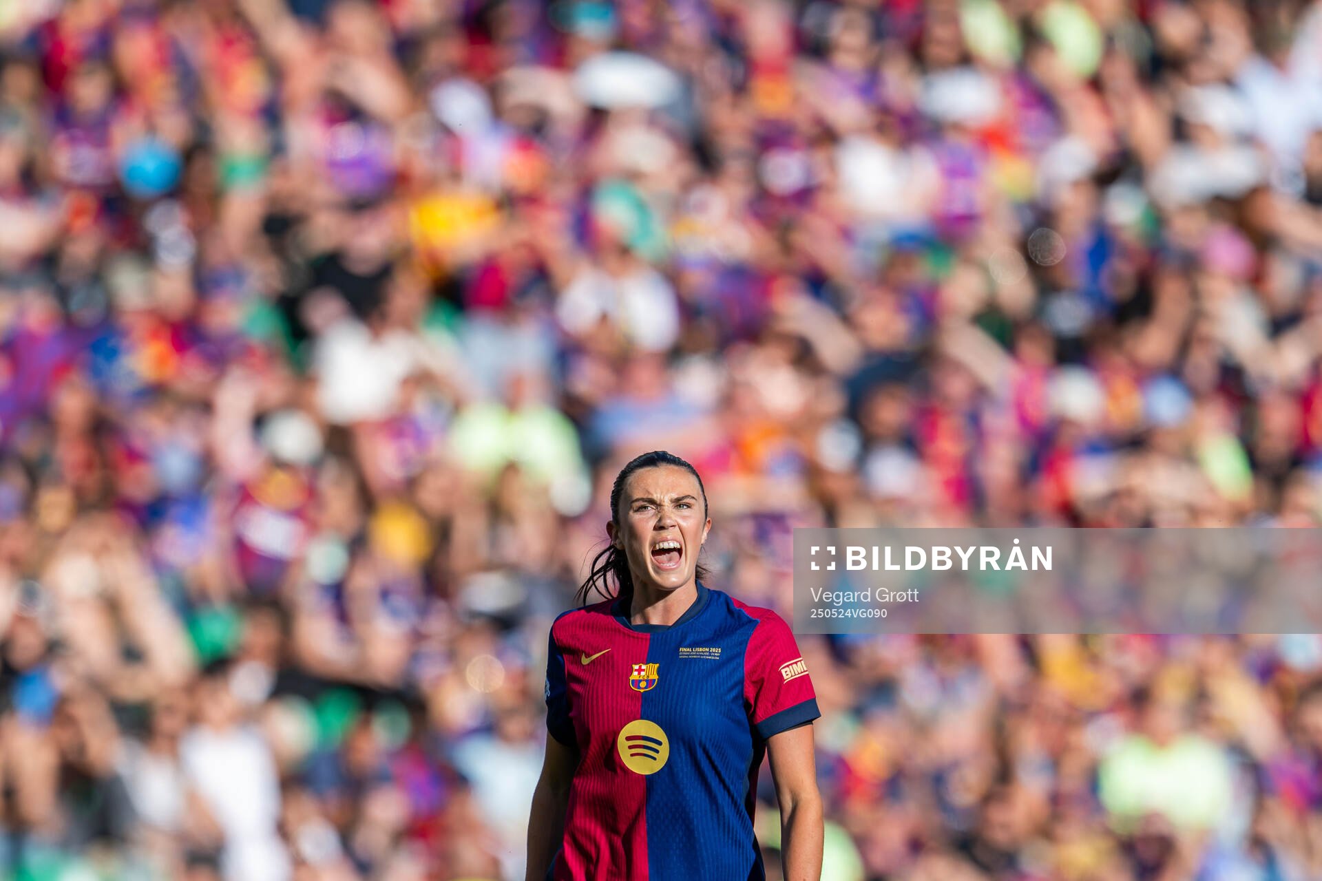 Ingrid Syrstad Engen of Barcelona during the UEFA Women's Champions League final match between Arsenal and Barcelona on May 24, 2025 in Lisbon.