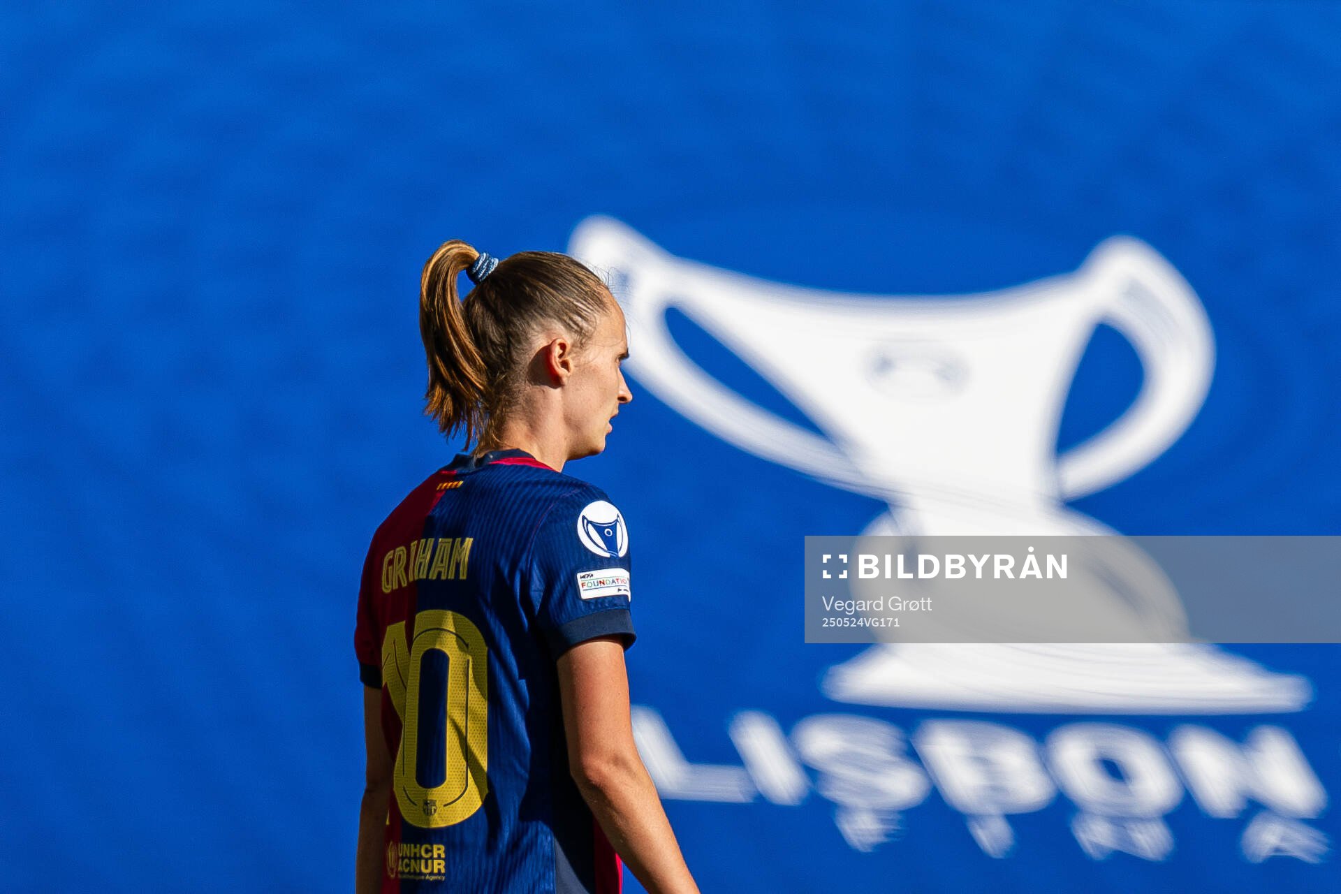 Caroline Graham Hansen of Barcelona during the UEFA Women's Champions League final match between Arsenal and Barcelona on May 24, 2025 in Lisbon.