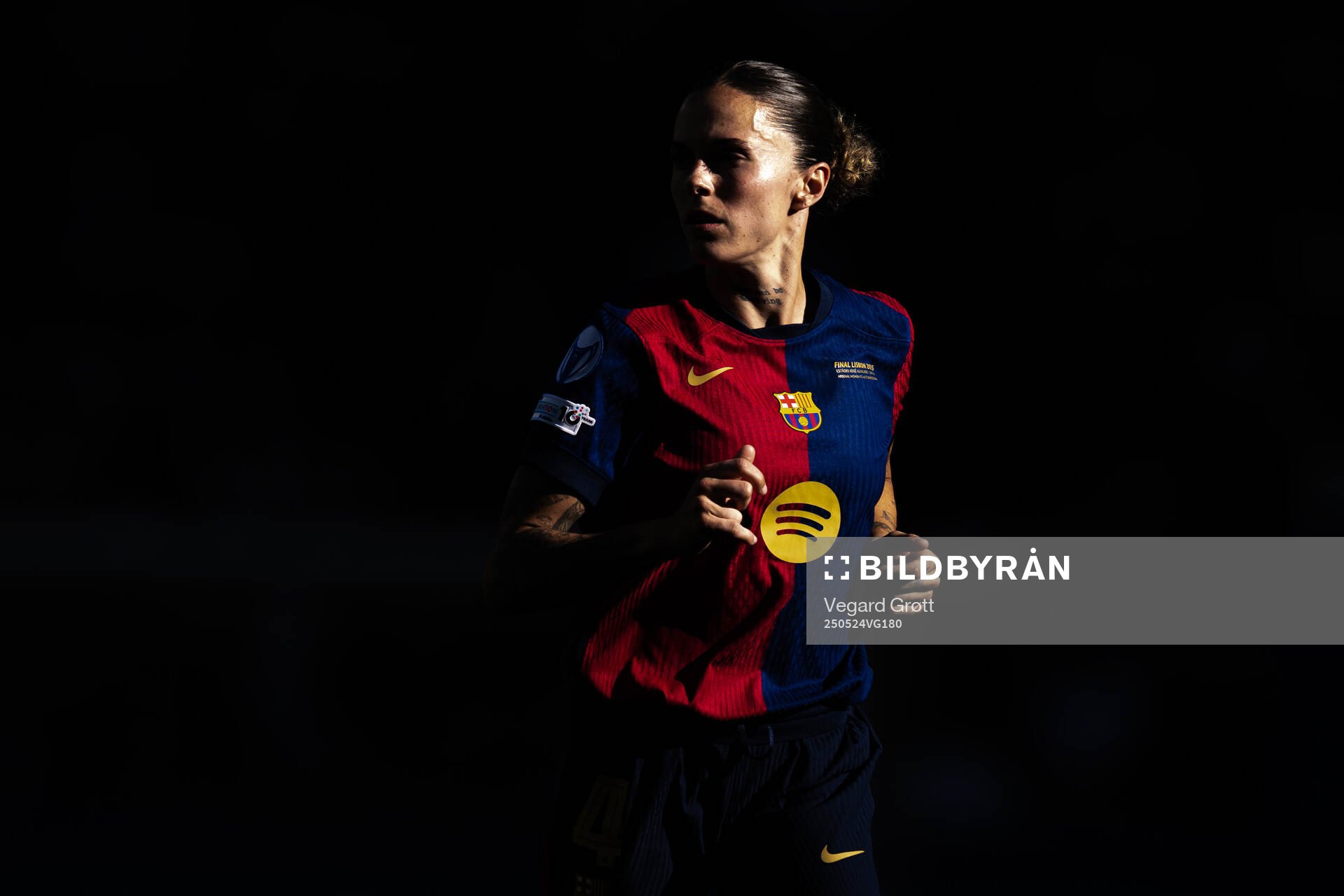 Maria Leon of Barcelona during the UEFA Women's Champions League final match between Arsenal and Barcelona on May 24, 2025 in Lisbon.