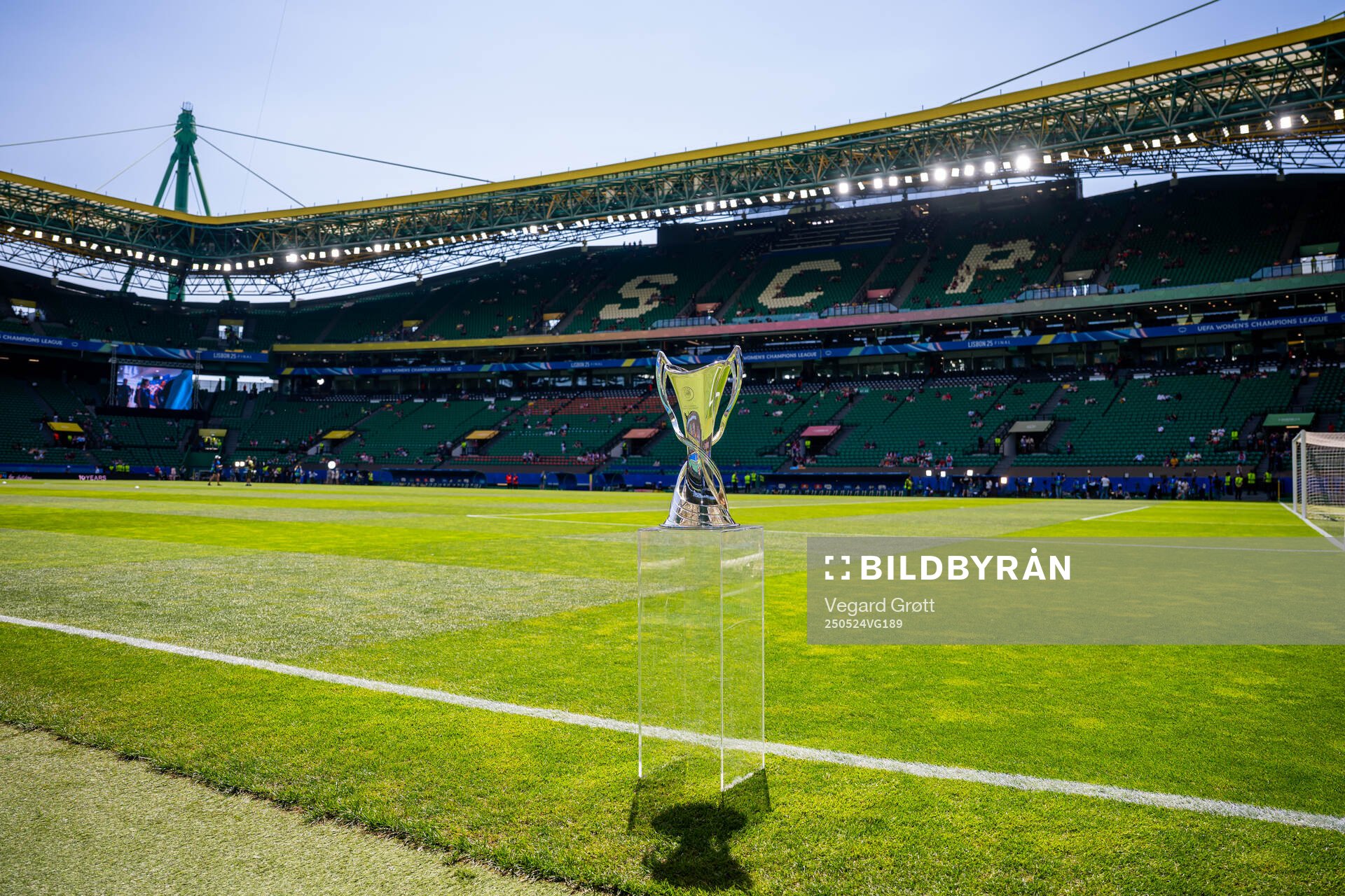 The trophy ahead of the UEFA Women's Champions League final match between Arsenal and Barcelona on May 24, 2025 at Estádio José Alvalade in Lisbon.