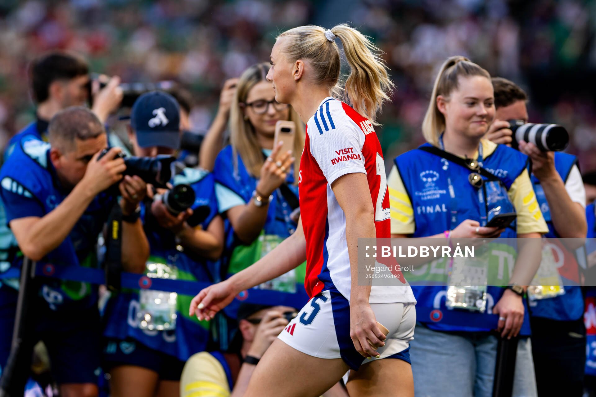 Stina Blackstenius of Arsenal ahead of the UEFA Women's Champions League final match between Arsenal and Barcelona on May 24, 2025 in Lisbon.