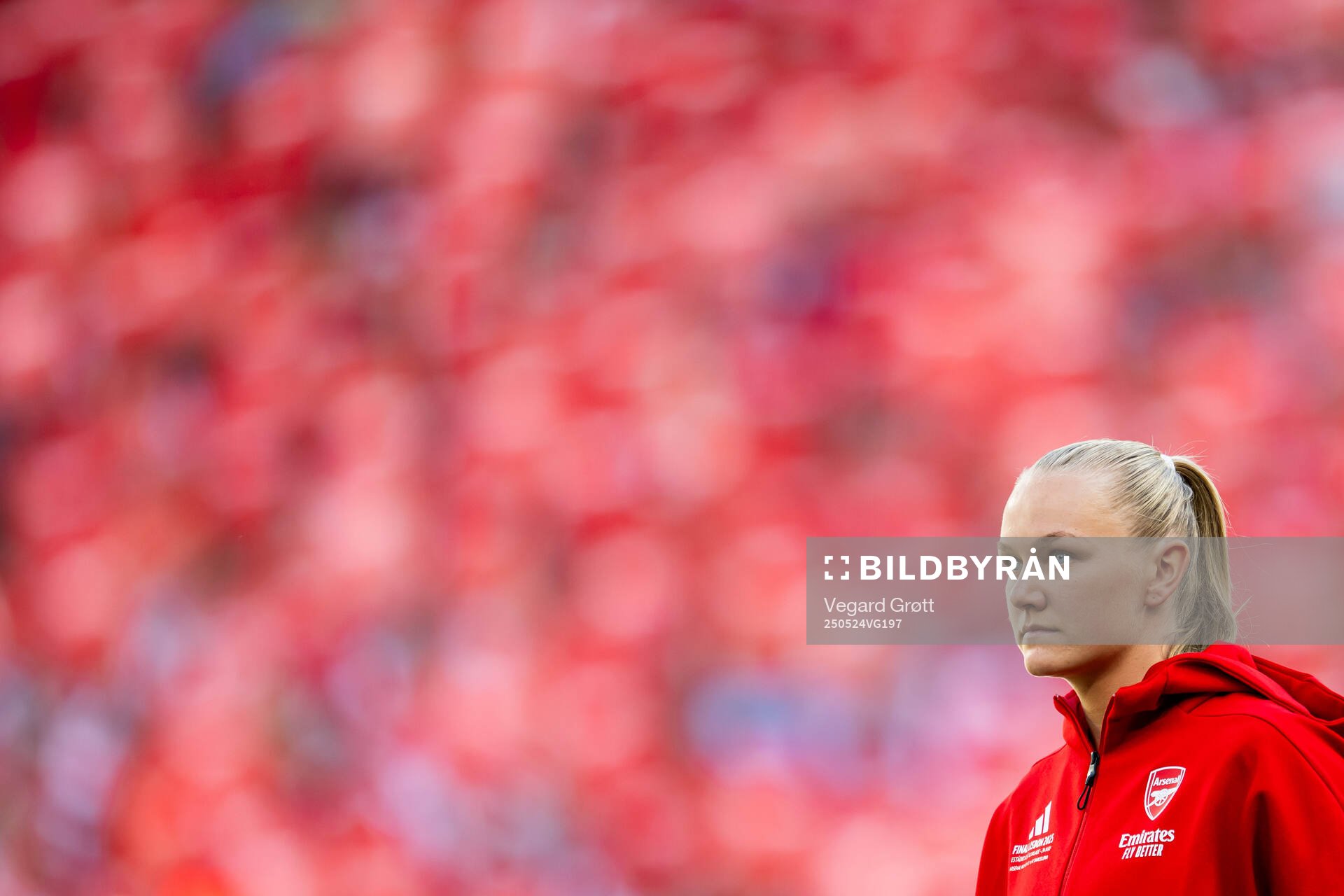 Frida Maanum of Arsenal ahead of the UEFA Women's Champions League final match between Arsenal and Barcelona on May 24, 2025 in Lisbon.