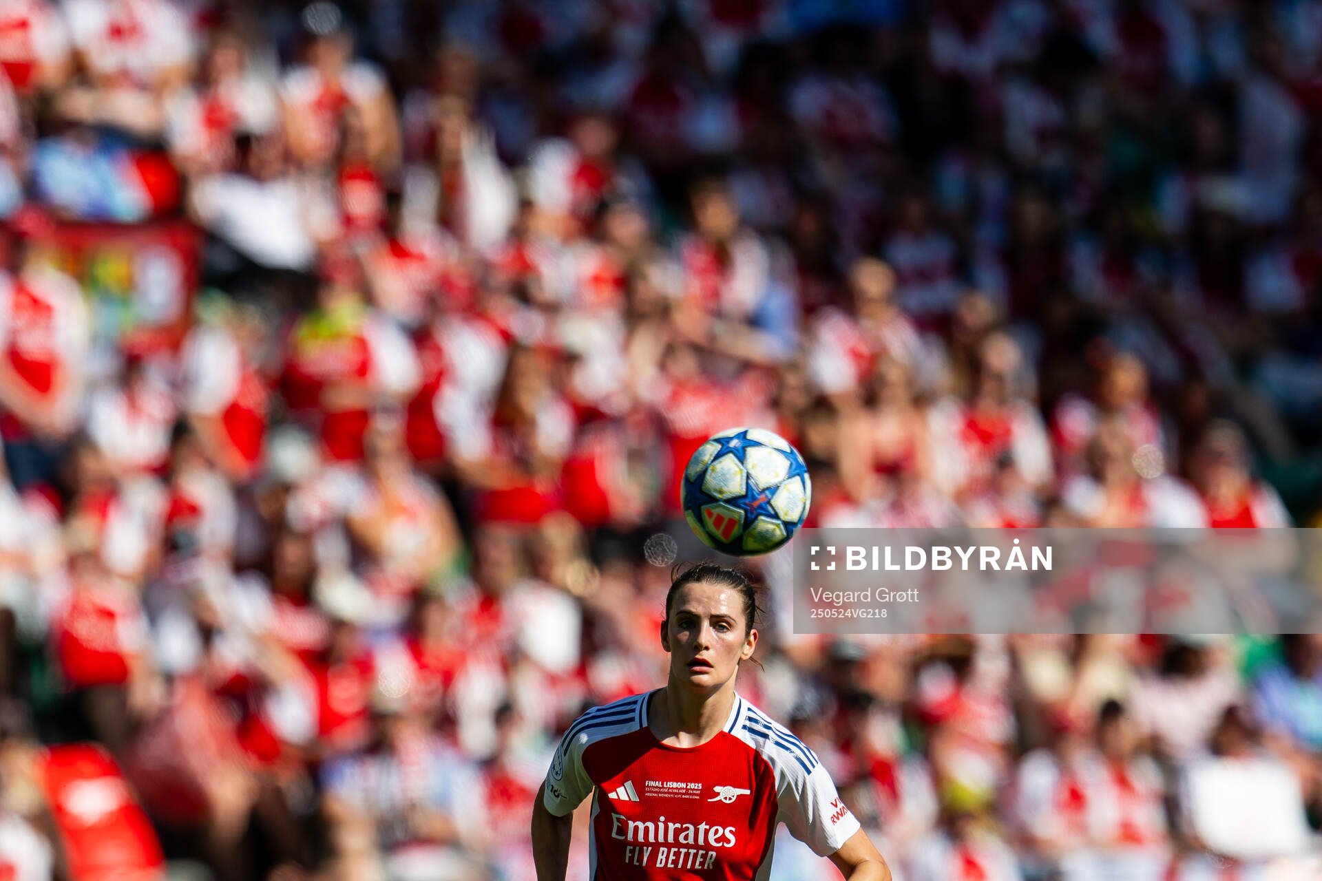 Emily Fox of Arsenal during the UEFA Women's Champions League final match between Arsenal and Barcelona on May 24, 2025 in Lisbon.