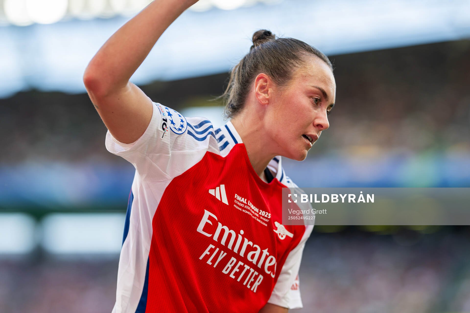Caitlin Ford of Arsenal during the UEFA Women's Champions League final match between Arsenal and Barcelona on May 24, 2025 in Lisbon.